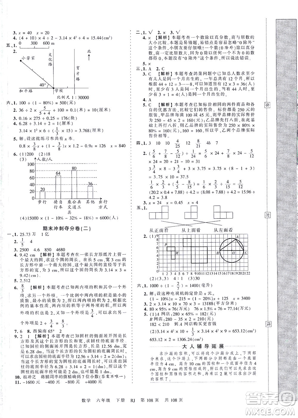 江西人民出版社2021春王朝霞考點梳理時習(xí)卷數(shù)學(xué)六年級下冊RJ人教版答案
