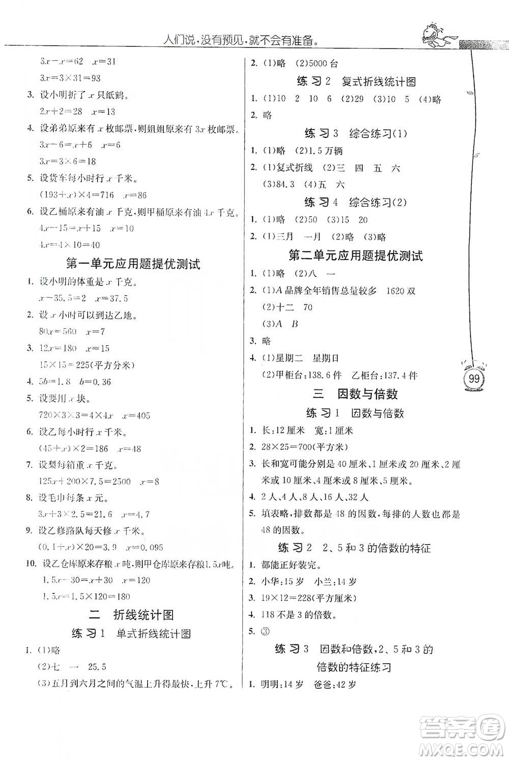 江蘇人民出版社2021小學數(shù)學應用題解題高手五年級下冊蘇教版參考答案