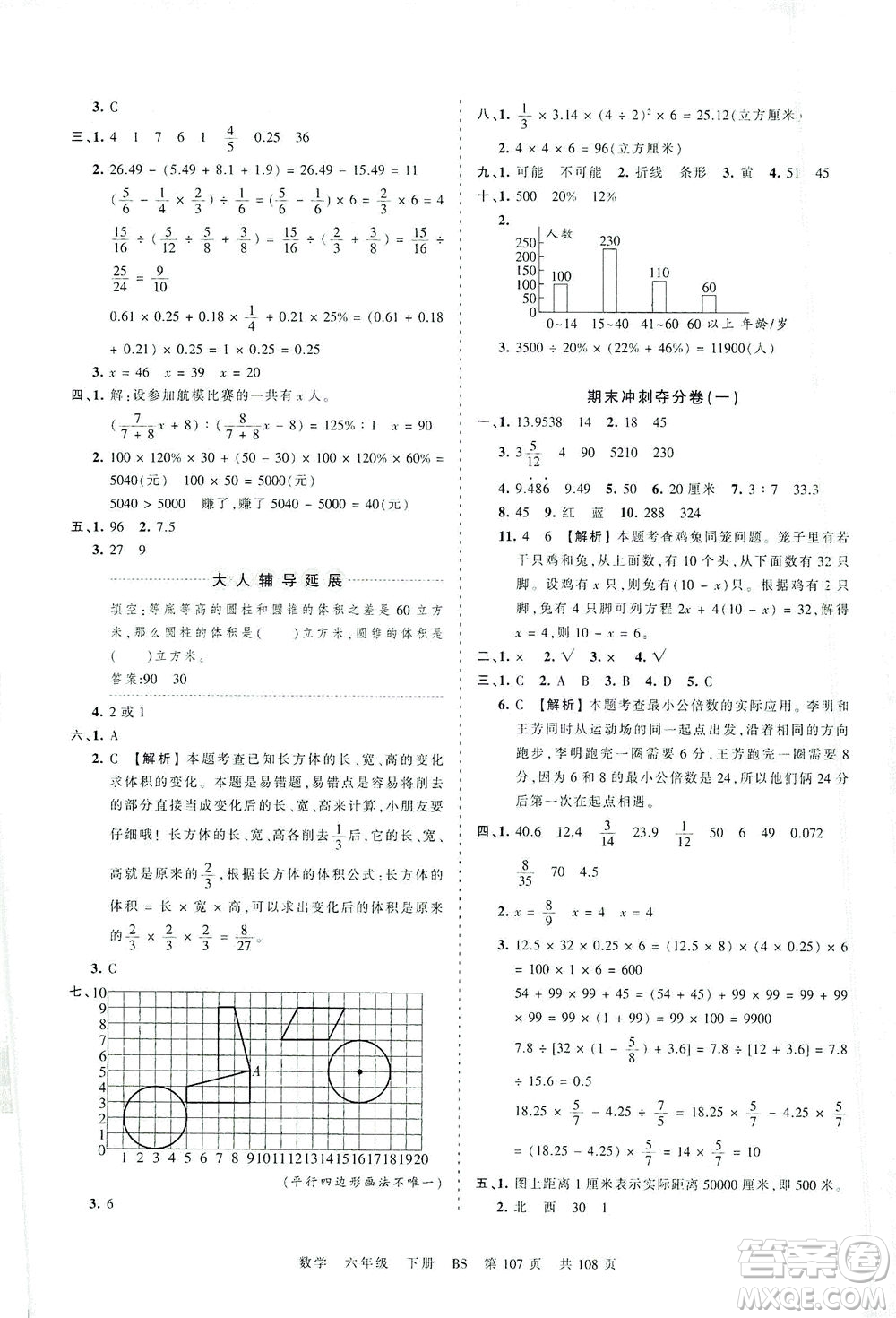 江西人民出版社2021春王朝霞考點梳理時習卷數(shù)學六年級下冊BS北師版答案