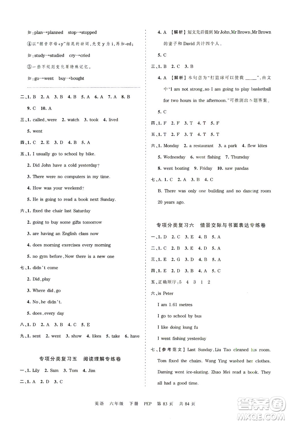 江西人民出版社2021春王朝霞考點(diǎn)梳理時(shí)習(xí)卷英語(yǔ)六年級(jí)下冊(cè)PEP人教版答案