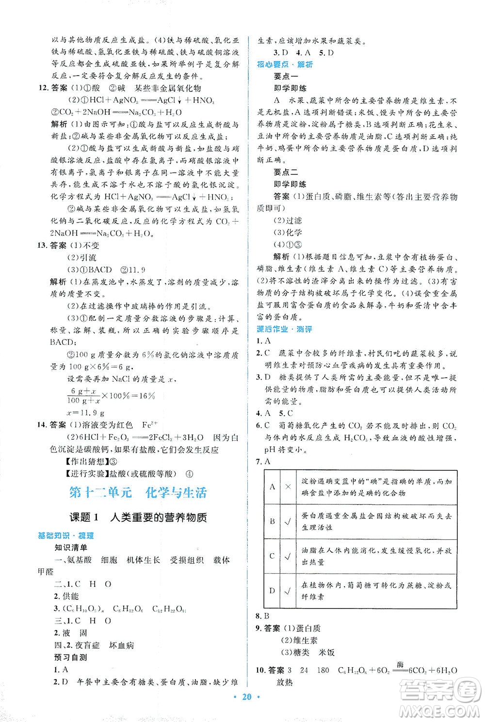 人民教育出版社2021同步解析與測(cè)評(píng)九年級(jí)化學(xué)下冊(cè)人教版答案
