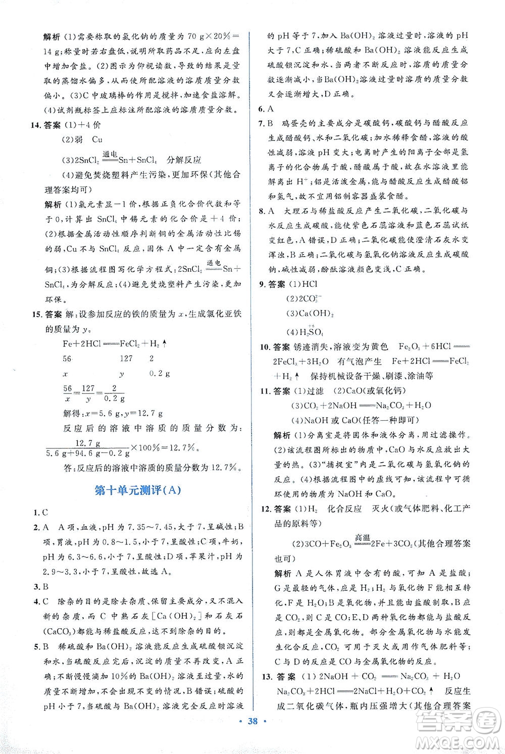 人民教育出版社2021同步解析與測(cè)評(píng)九年級(jí)化學(xué)下冊(cè)人教版答案