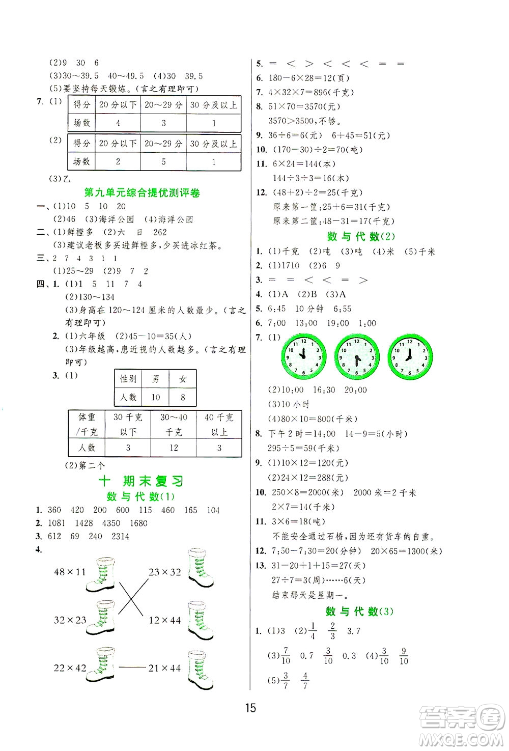 江蘇人民出版社2021實(shí)驗(yàn)班提優(yōu)訓(xùn)練三年級數(shù)學(xué)下冊JSJY蘇教版答案