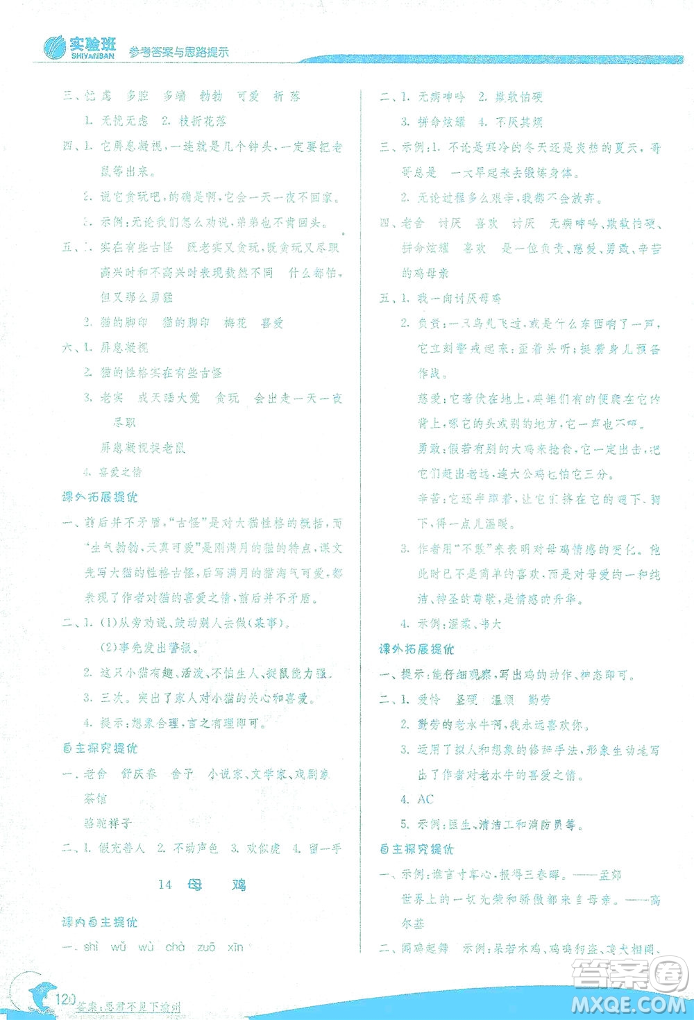 江蘇人民出版社2021實(shí)驗(yàn)班提優(yōu)訓(xùn)練四年級(jí)語文下冊(cè)RMJY人教版答案