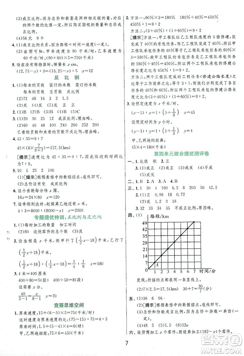 江蘇人民出版社2021實驗班提優(yōu)訓(xùn)練六年級數(shù)學(xué)下冊BSD北師大版答案