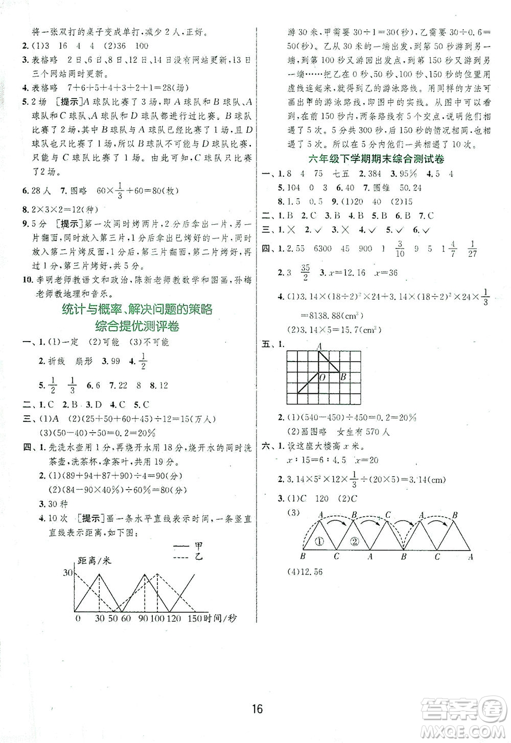 江蘇人民出版社2021實驗班提優(yōu)訓(xùn)練六年級數(shù)學(xué)下冊BSD北師大版答案