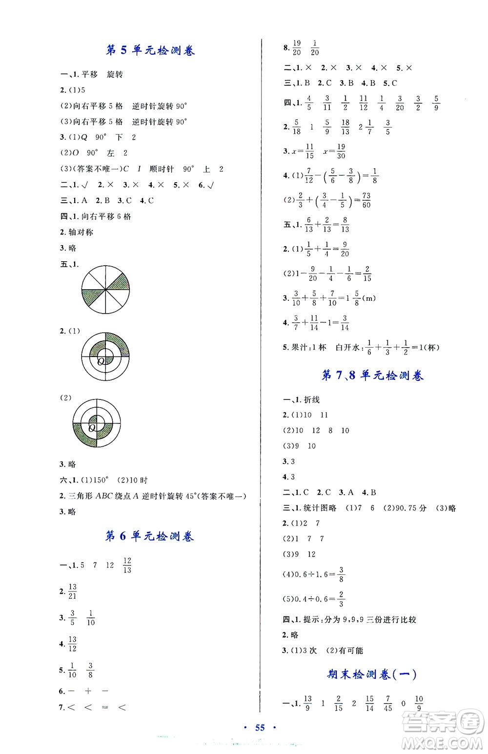 內(nèi)蒙古教育出版社2021學(xué)習(xí)目標(biāo)與檢測五年級數(shù)學(xué)下冊人教版答案