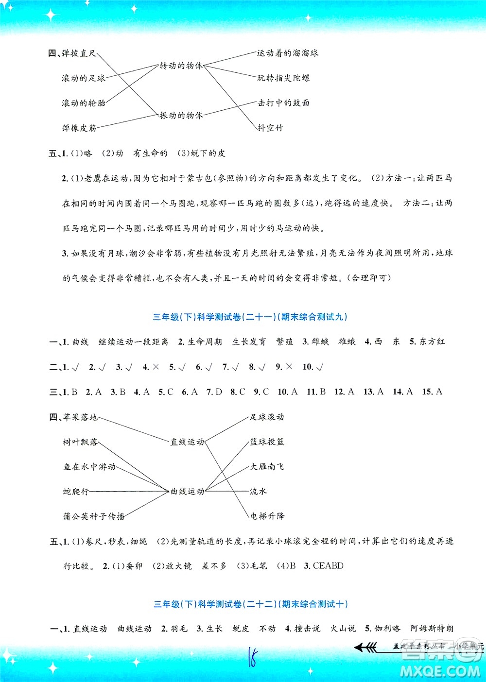 浙江工商大學(xué)出版社2021孟建平系列叢書(shū)小學(xué)單元測(cè)試科學(xué)三年級(jí)下J教科版答案