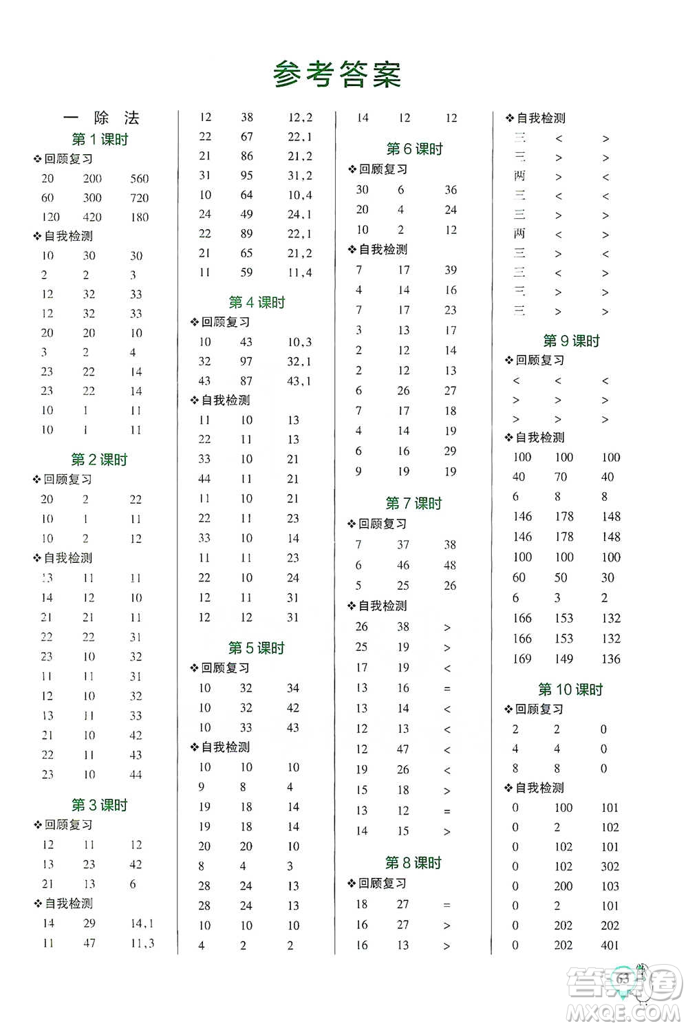 遼寧教育出版社2021小學學霸口算三年級下冊數(shù)學北師版參考答案