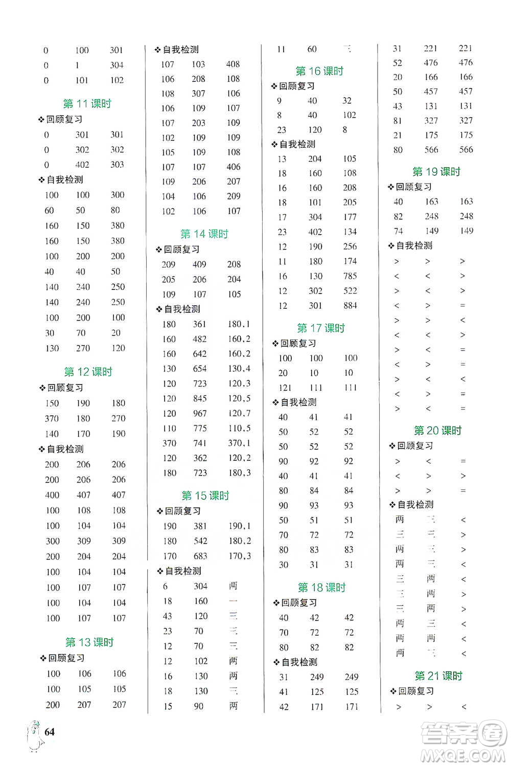 遼寧教育出版社2021小學學霸口算三年級下冊數(shù)學北師版參考答案