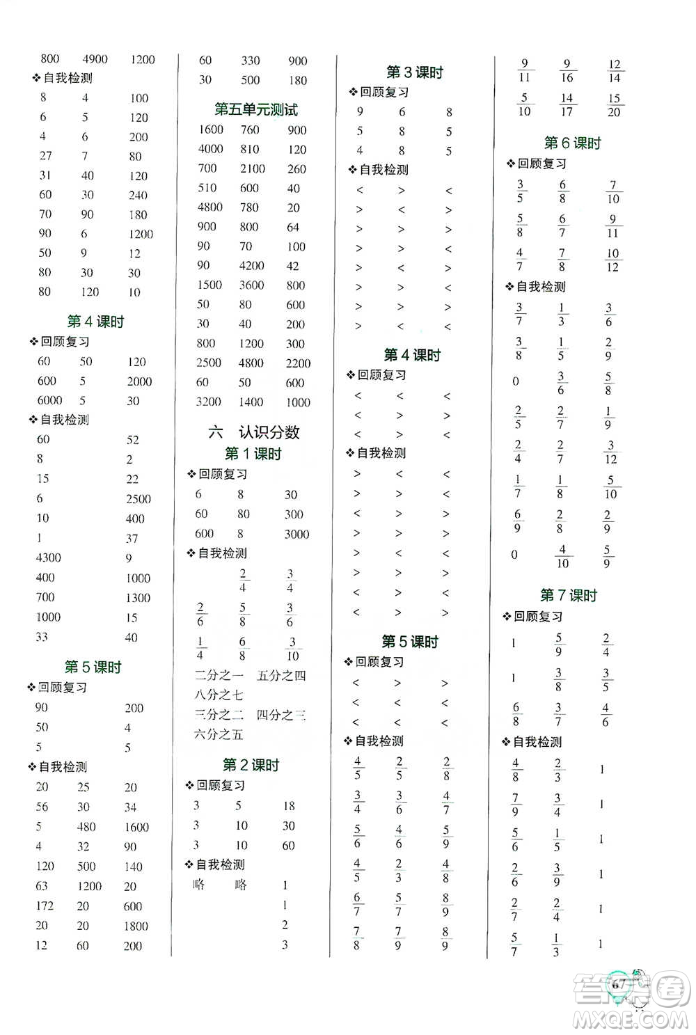 遼寧教育出版社2021小學學霸口算三年級下冊數(shù)學北師版參考答案
