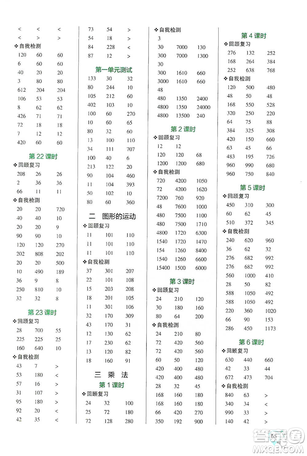 遼寧教育出版社2021小學學霸口算三年級下冊數(shù)學北師版參考答案
