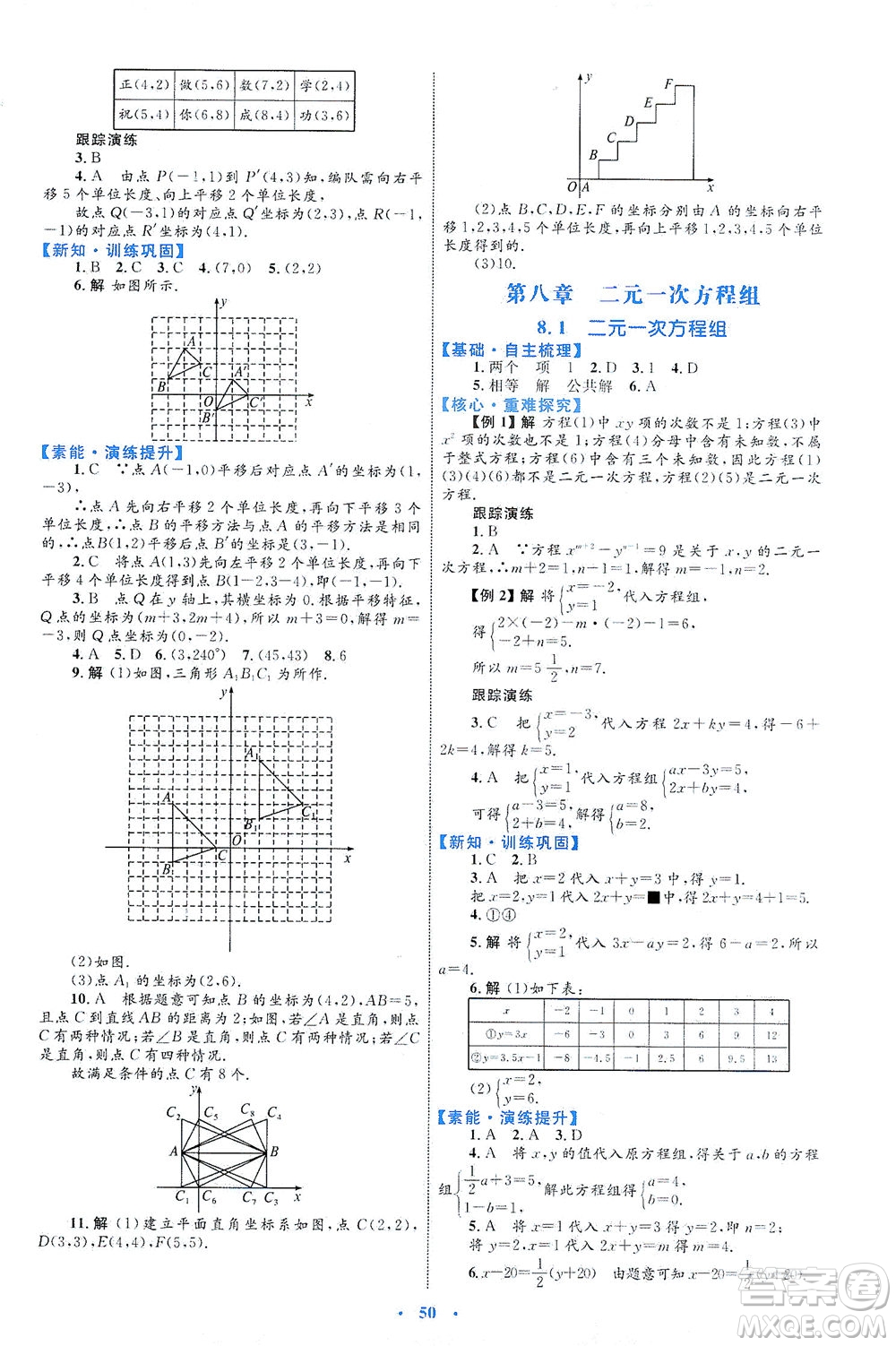 內(nèi)蒙古教育出版社2021學(xué)習(xí)目標(biāo)與檢測七年級數(shù)學(xué)下冊人教版答案