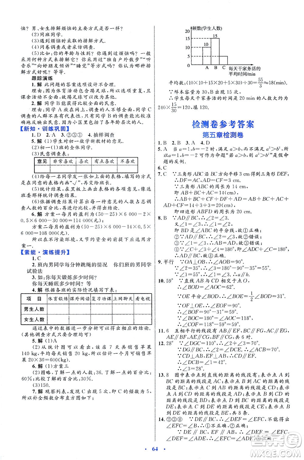 內(nèi)蒙古教育出版社2021學(xué)習(xí)目標(biāo)與檢測七年級數(shù)學(xué)下冊人教版答案
