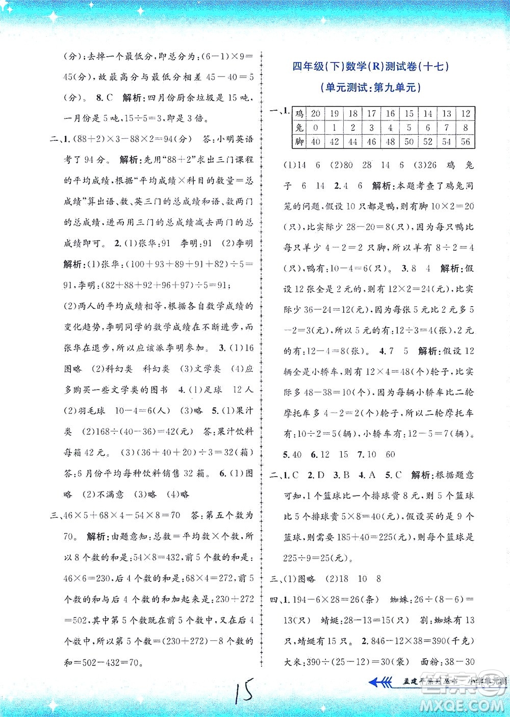 浙江工商大學出版社2021孟建平系列叢書小學單元測試數(shù)學四年級下R人教版答案
