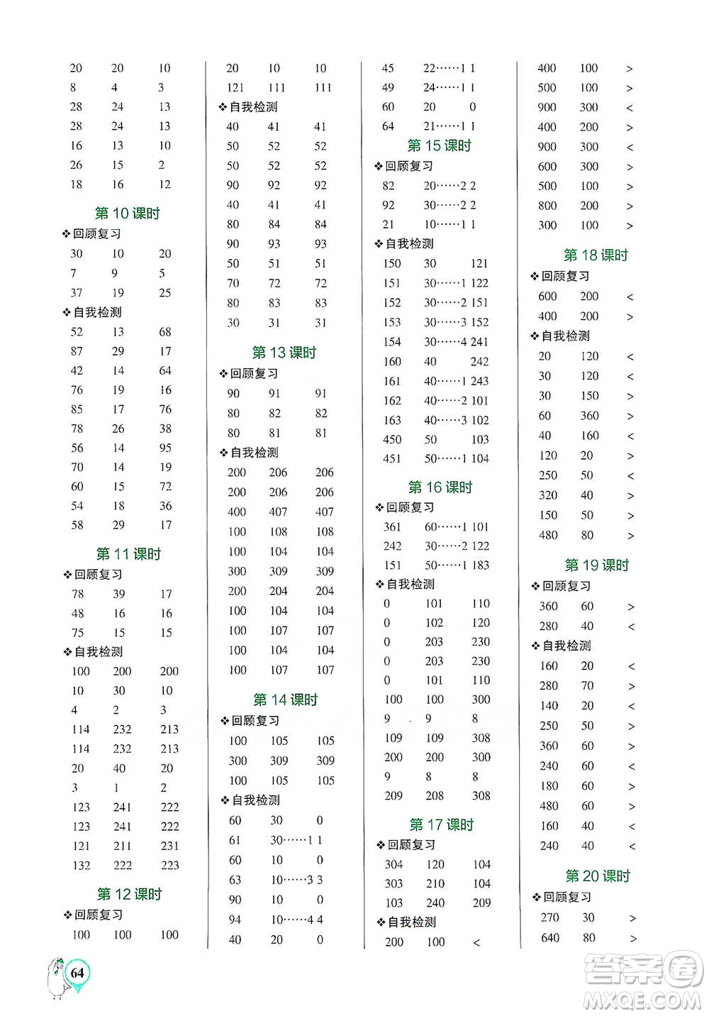 遼寧教育出版社2021小學(xué)學(xué)霸口算三年級(jí)下冊(cè)數(shù)學(xué)人教版參考答案