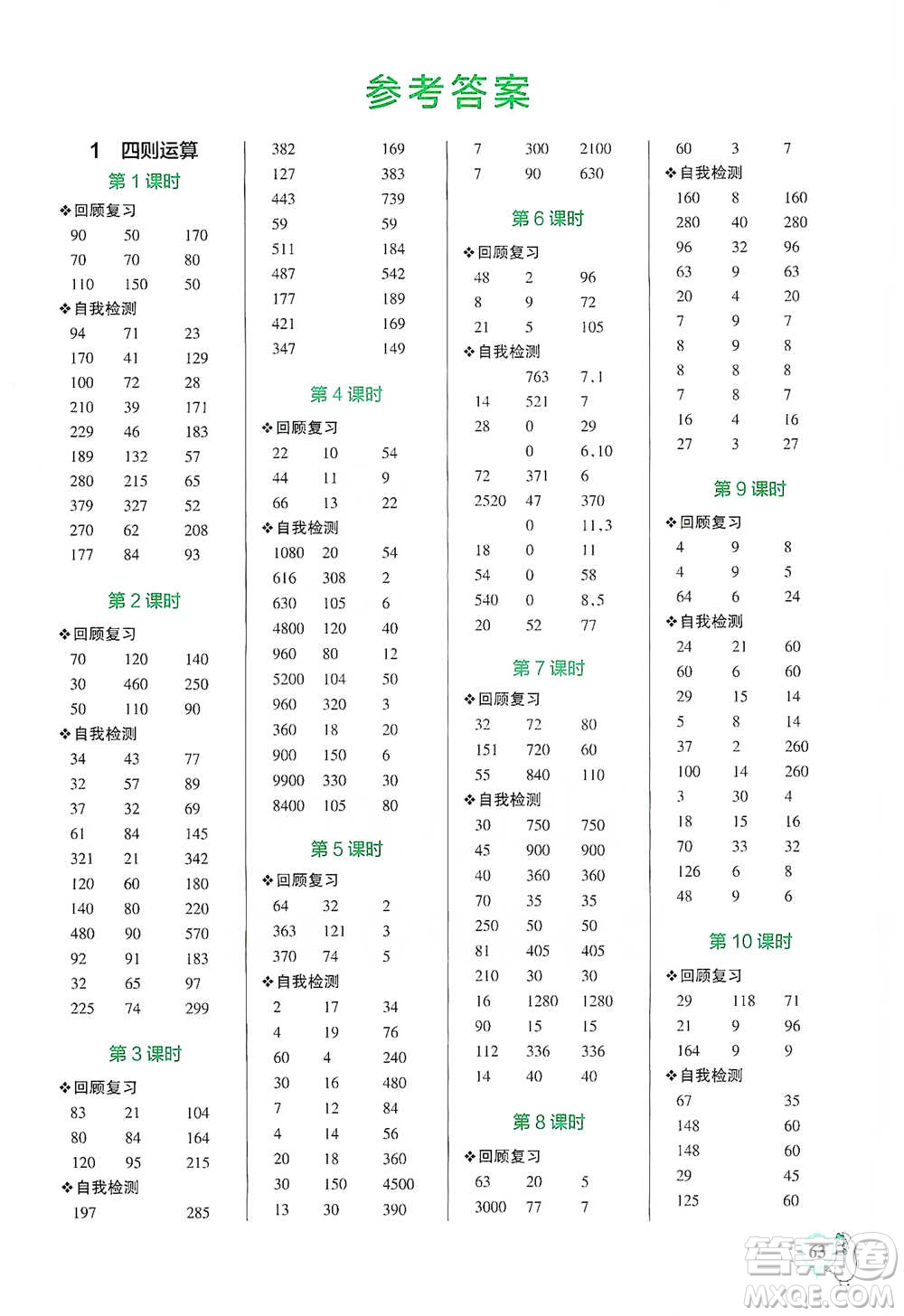 遼寧教育出版社2021小學(xué)學(xué)霸口算四年級下冊數(shù)學(xué)人教版參考答案