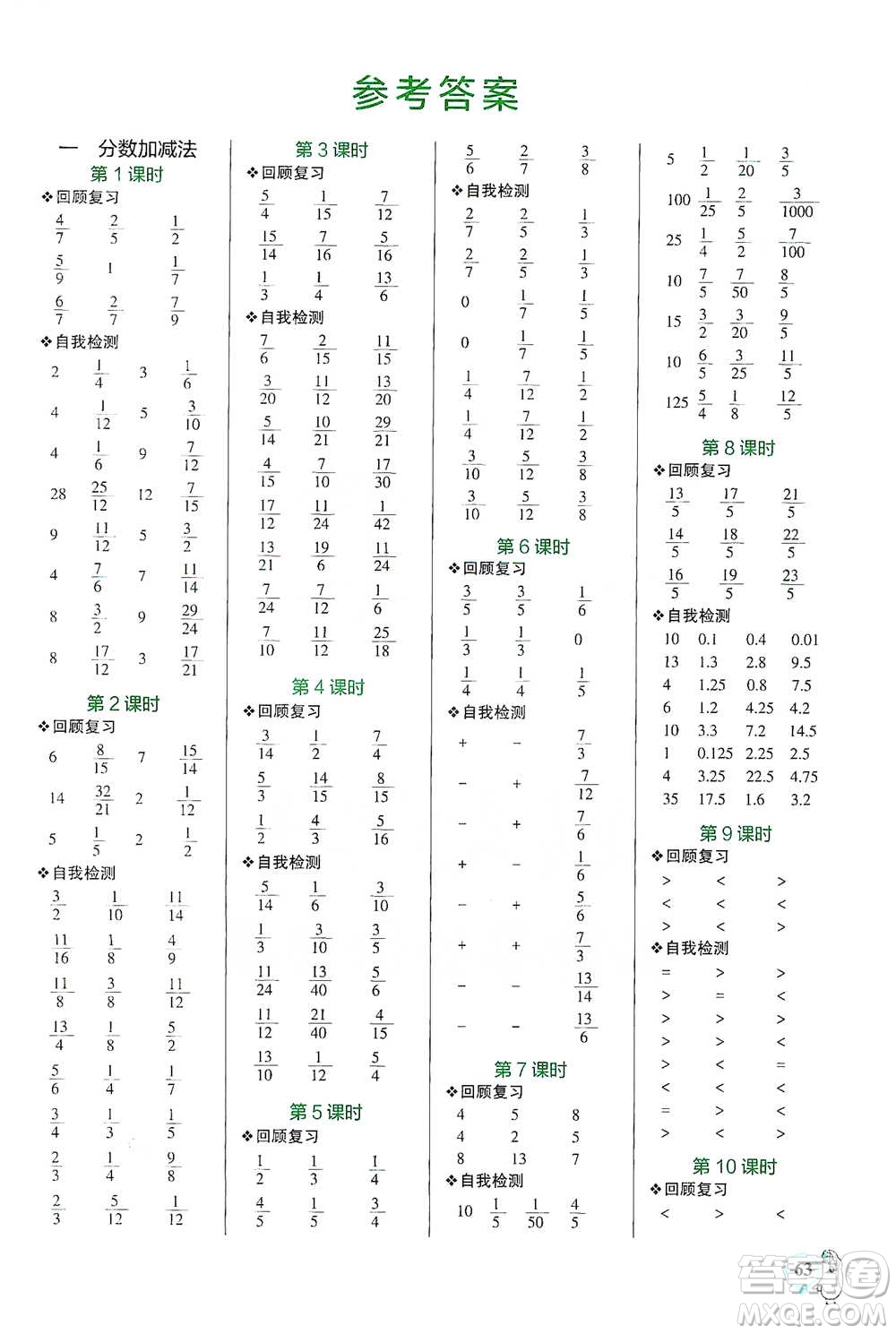 遼寧教育出版社2021小學(xué)學(xué)霸口算五年級下冊數(shù)學(xué)北師版參考答案