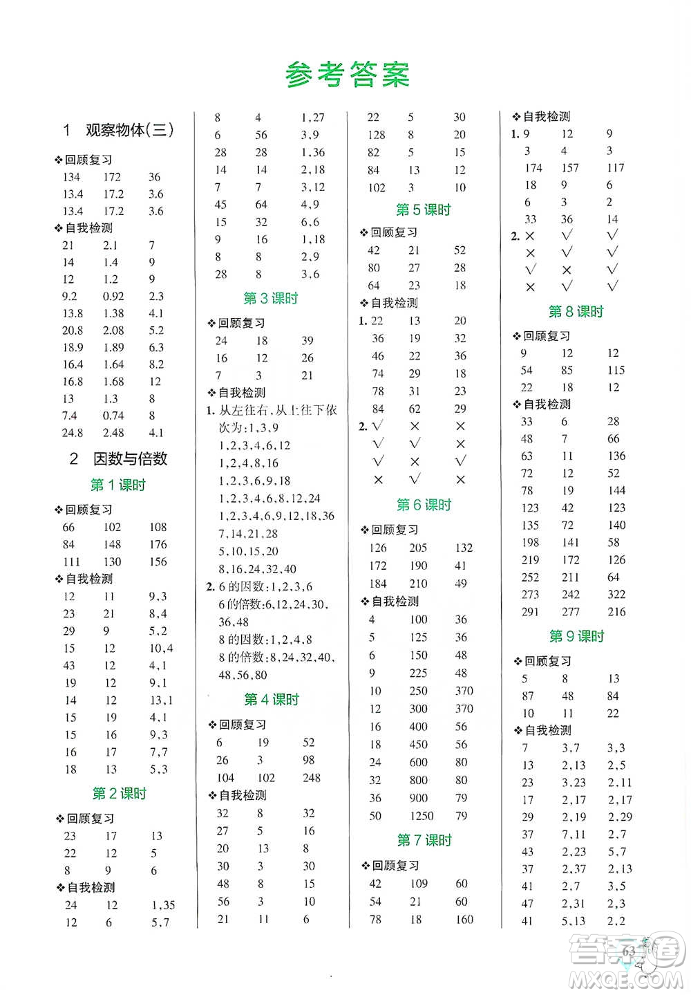 遼寧教育出版社2021小學(xué)學(xué)霸口算五年級(jí)下冊(cè)數(shù)學(xué)人教版參考答案