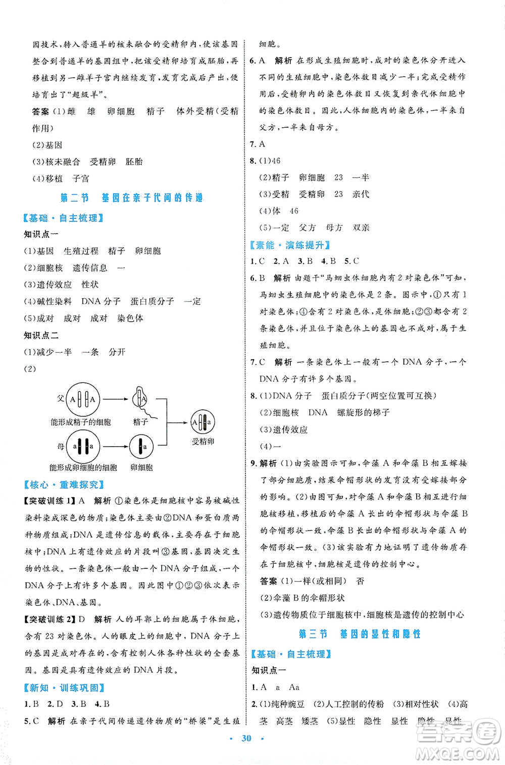 內(nèi)蒙古教育出版社2021學(xué)習(xí)目標(biāo)與檢測八年級生物下冊人教版答案
