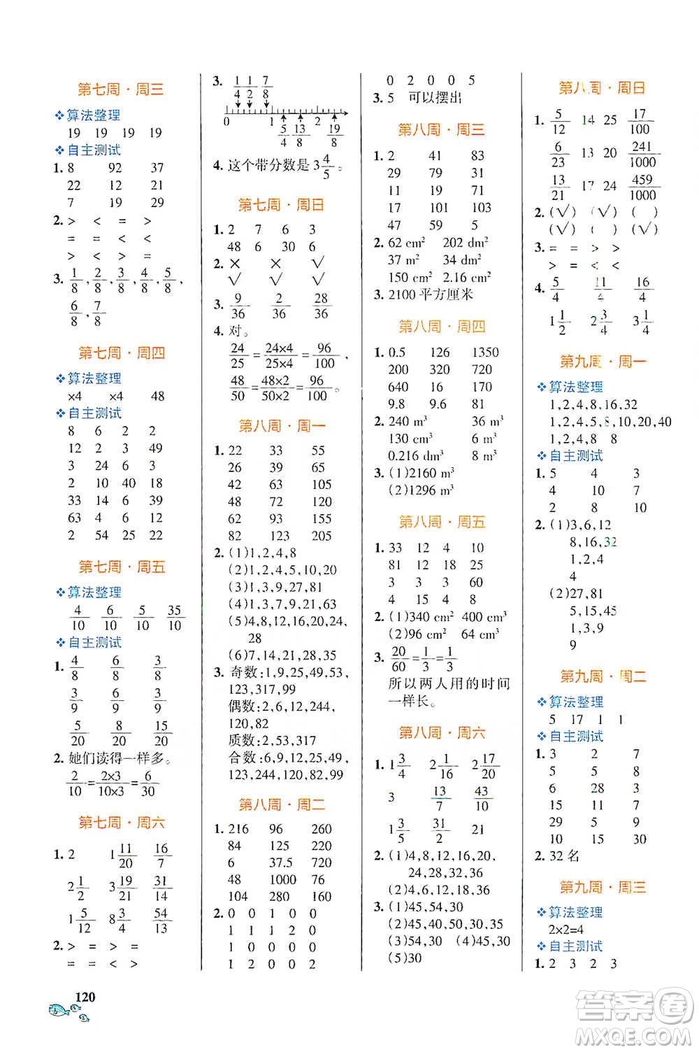 遼寧教育出版社2021小學(xué)學(xué)霸天天計(jì)算五年級(jí)下冊數(shù)學(xué)人教版參考答案