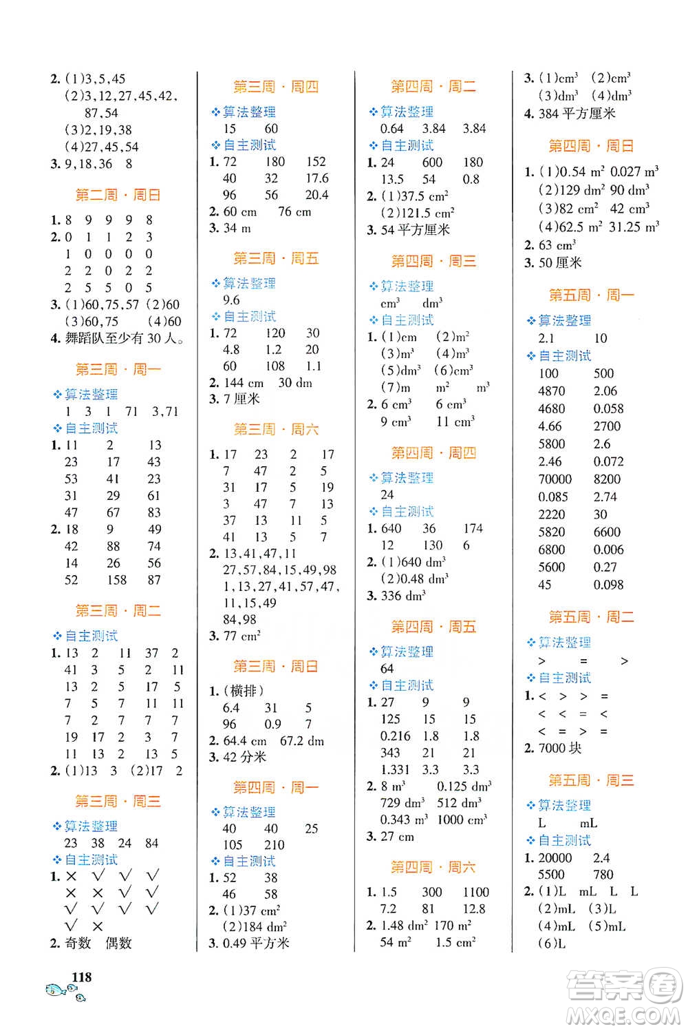 遼寧教育出版社2021小學(xué)學(xué)霸天天計(jì)算五年級(jí)下冊數(shù)學(xué)人教版參考答案