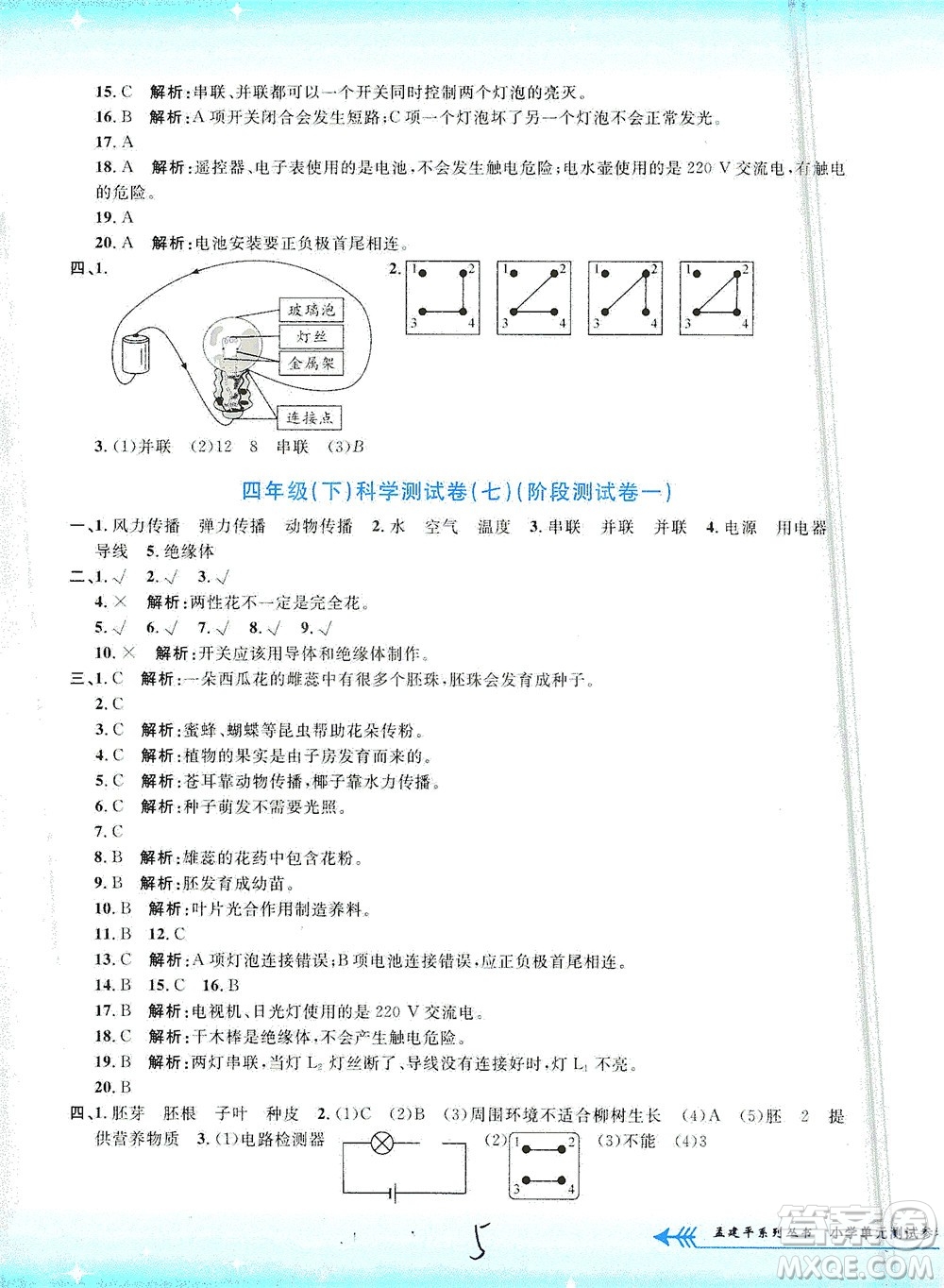 浙江工商大學(xué)出版社2021孟建平系列叢書(shū)小學(xué)單元測(cè)試科學(xué)四年級(jí)下J教科版答案