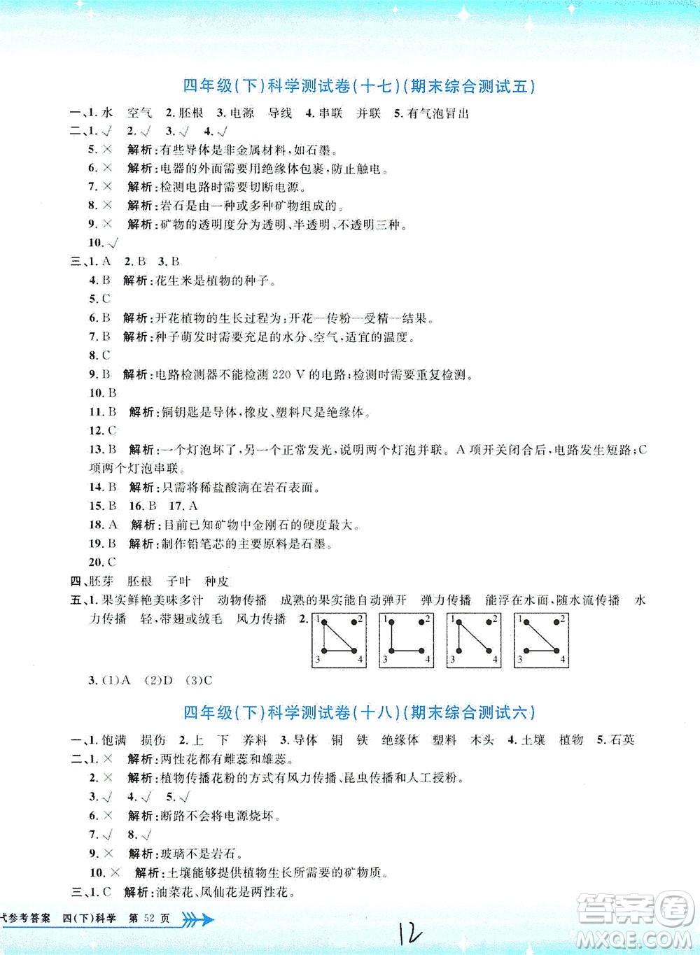 浙江工商大學(xué)出版社2021孟建平系列叢書(shū)小學(xué)單元測(cè)試科學(xué)四年級(jí)下J教科版答案