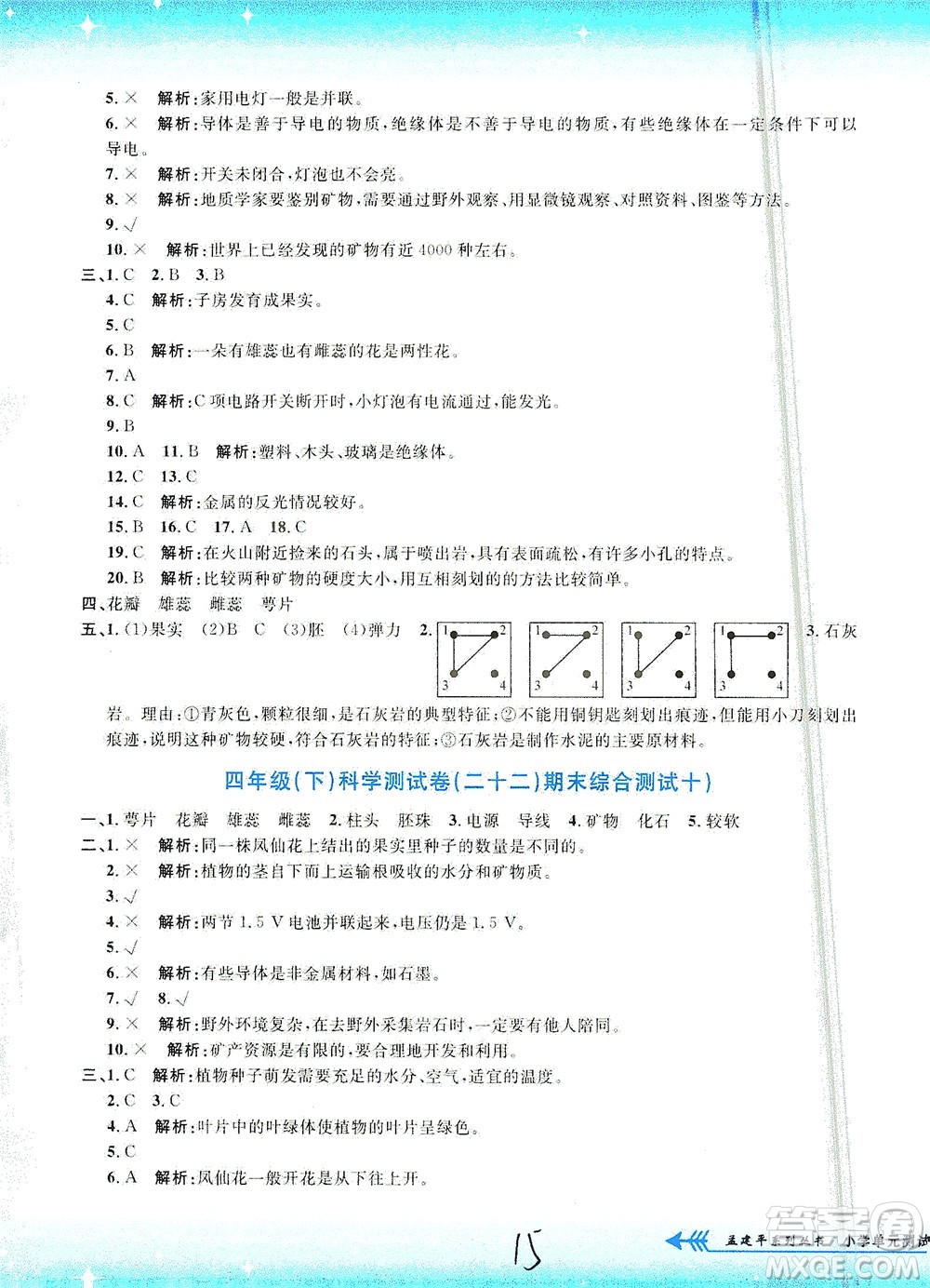 浙江工商大學(xué)出版社2021孟建平系列叢書(shū)小學(xué)單元測(cè)試科學(xué)四年級(jí)下J教科版答案