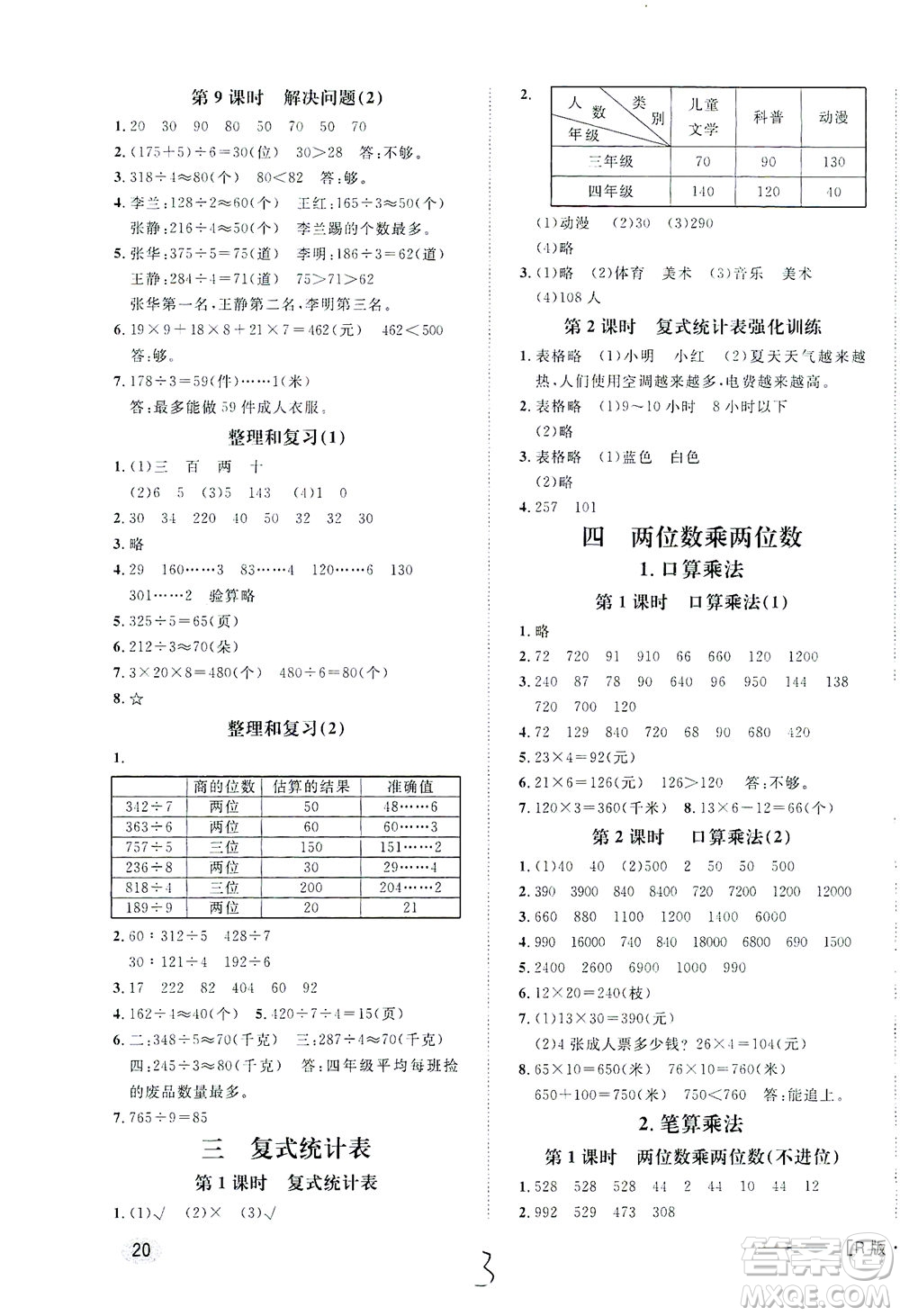 上海大學(xué)出版社2021非常1+1一課一練三年級(jí)數(shù)學(xué)下冊(cè)人教版答案