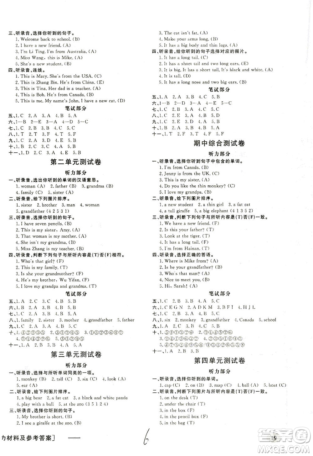 上海大學(xué)出版社2021非常1+1一課一練三年級(jí)英語下冊(cè)人教版答案