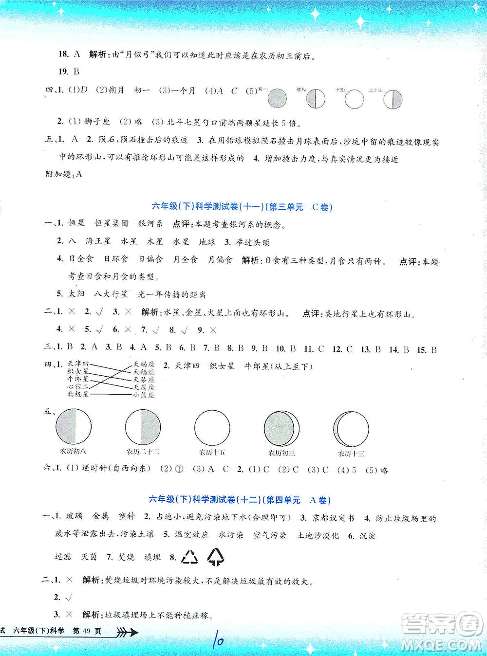 浙江工商大學出版社2021孟建平系列叢書小學單元測試科學六年級下J教科版答案