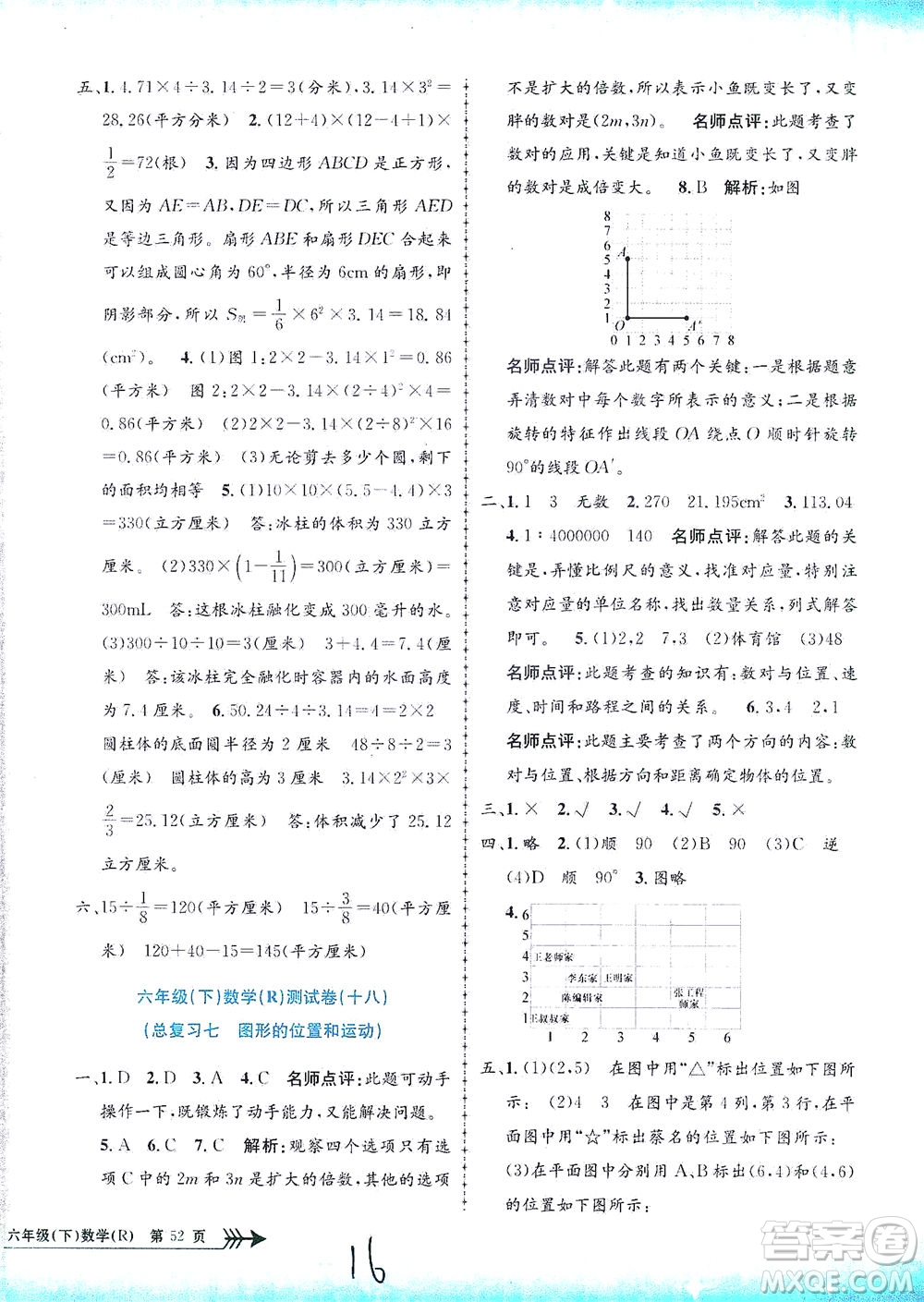 浙江工商大學(xué)出版社2021孟建平系列叢書小學(xué)單元測(cè)試數(shù)學(xué)六年級(jí)下R人教版答案