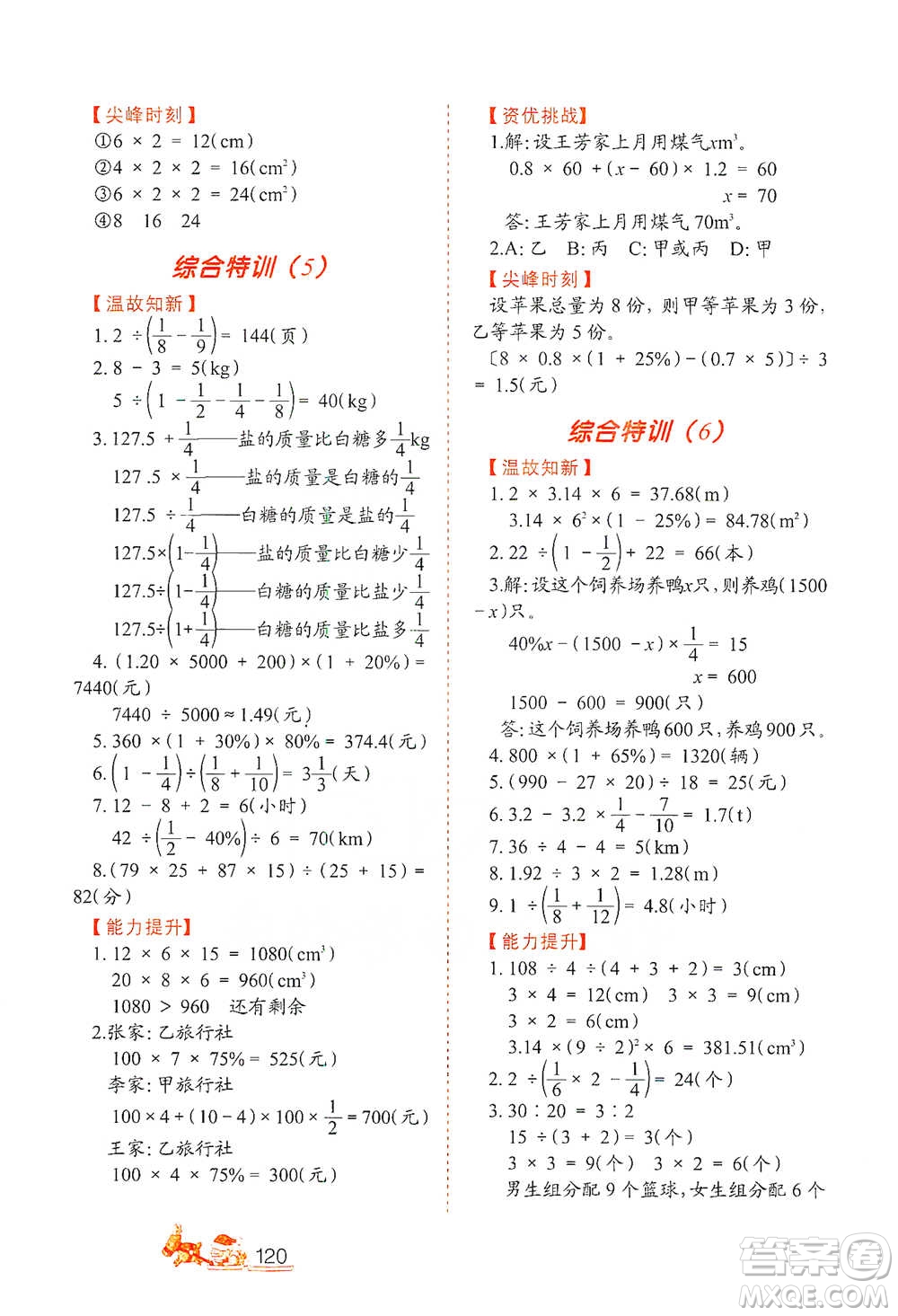 北方婦女兒童出版社2021小學(xué)生應(yīng)用題特訓(xùn)六年級下冊參考答案