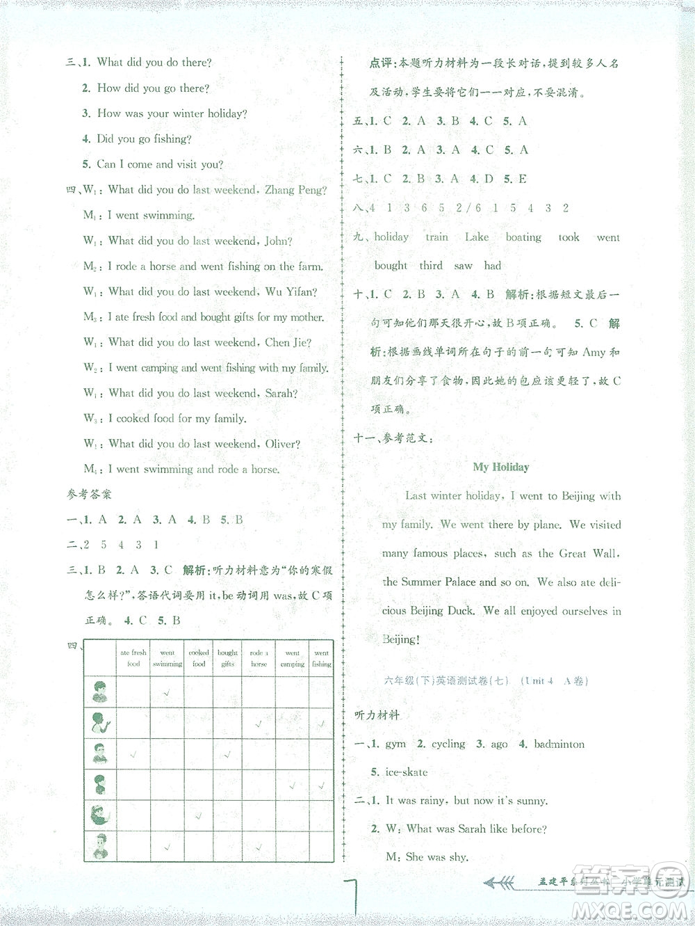 浙江工商大學(xué)出版社2021孟建平系列叢書小學(xué)單元測(cè)試英語(yǔ)六年級(jí)下R人教版答案
