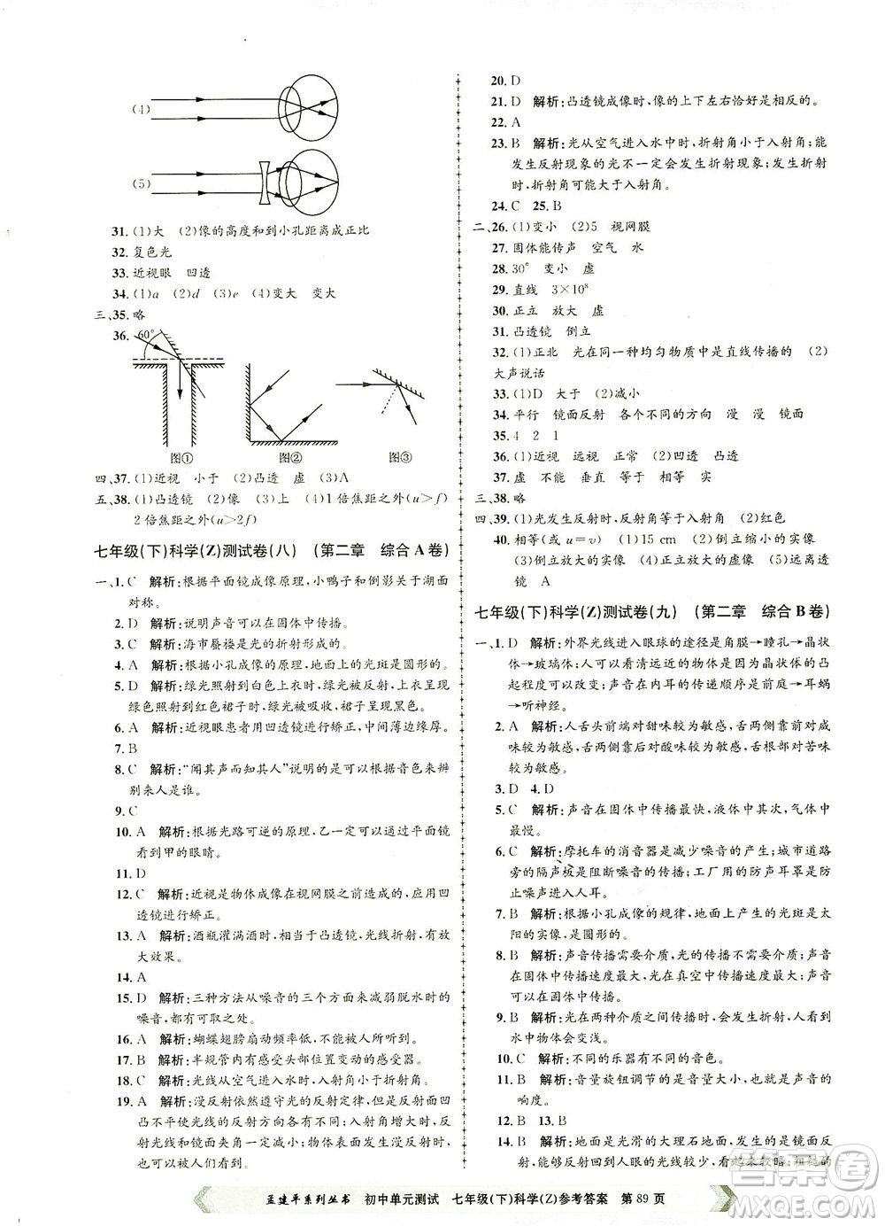 浙江工商大學(xué)出版社2021孟建平系列叢書初中單元測(cè)試科學(xué)七年級(jí)下Z浙教版答案