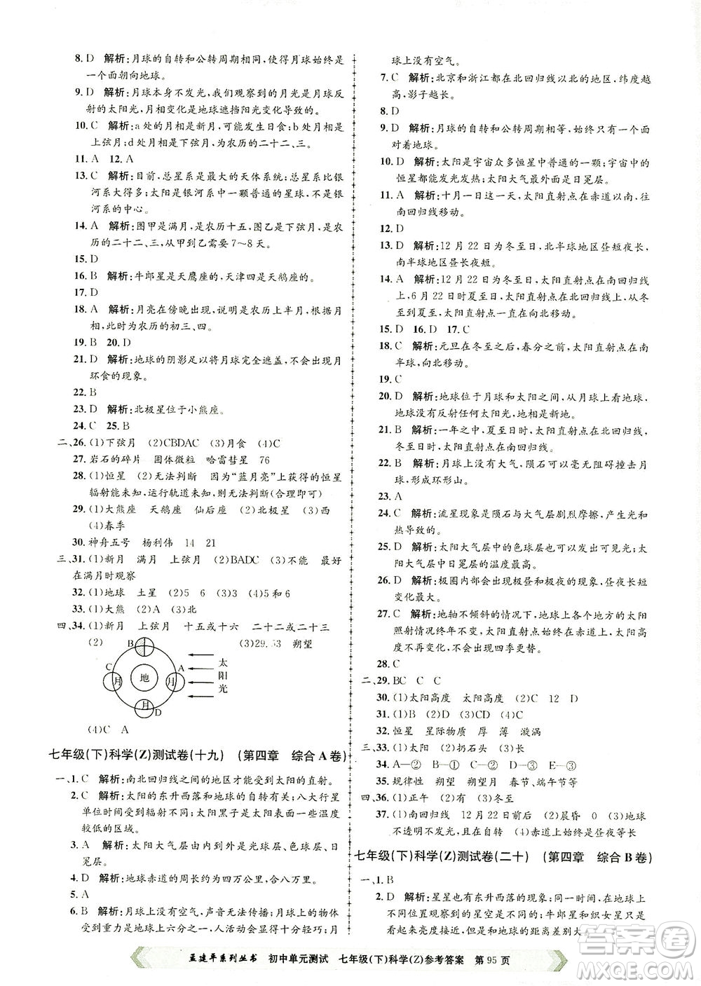 浙江工商大學(xué)出版社2021孟建平系列叢書初中單元測(cè)試科學(xué)七年級(jí)下Z浙教版答案