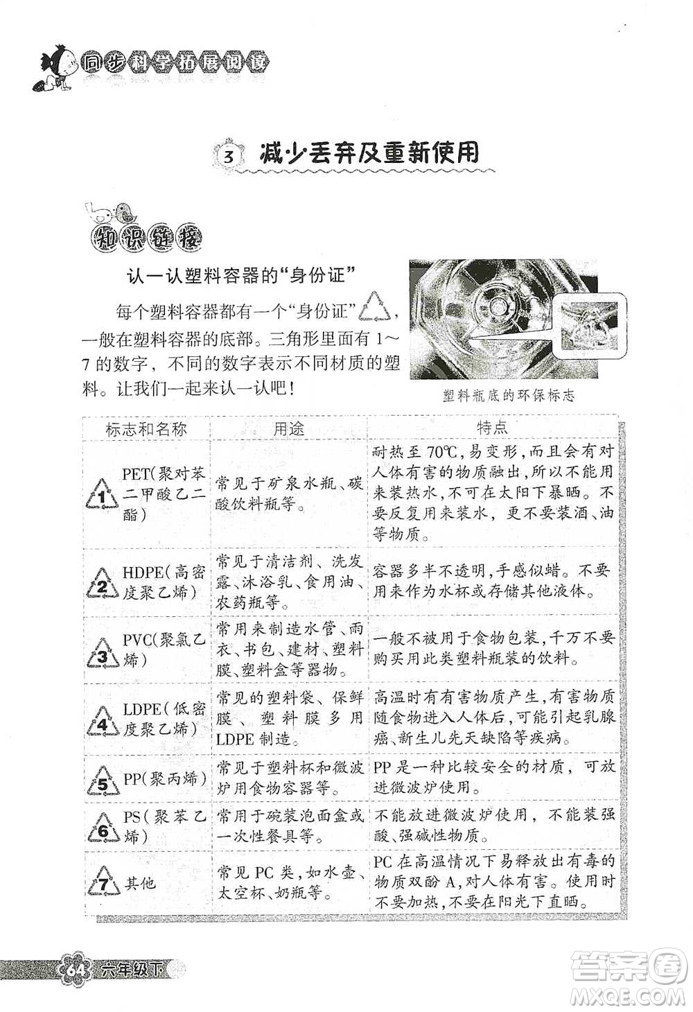 浙江教育出版社2021同步科學拓展閱讀六年級下冊教科版參考答案