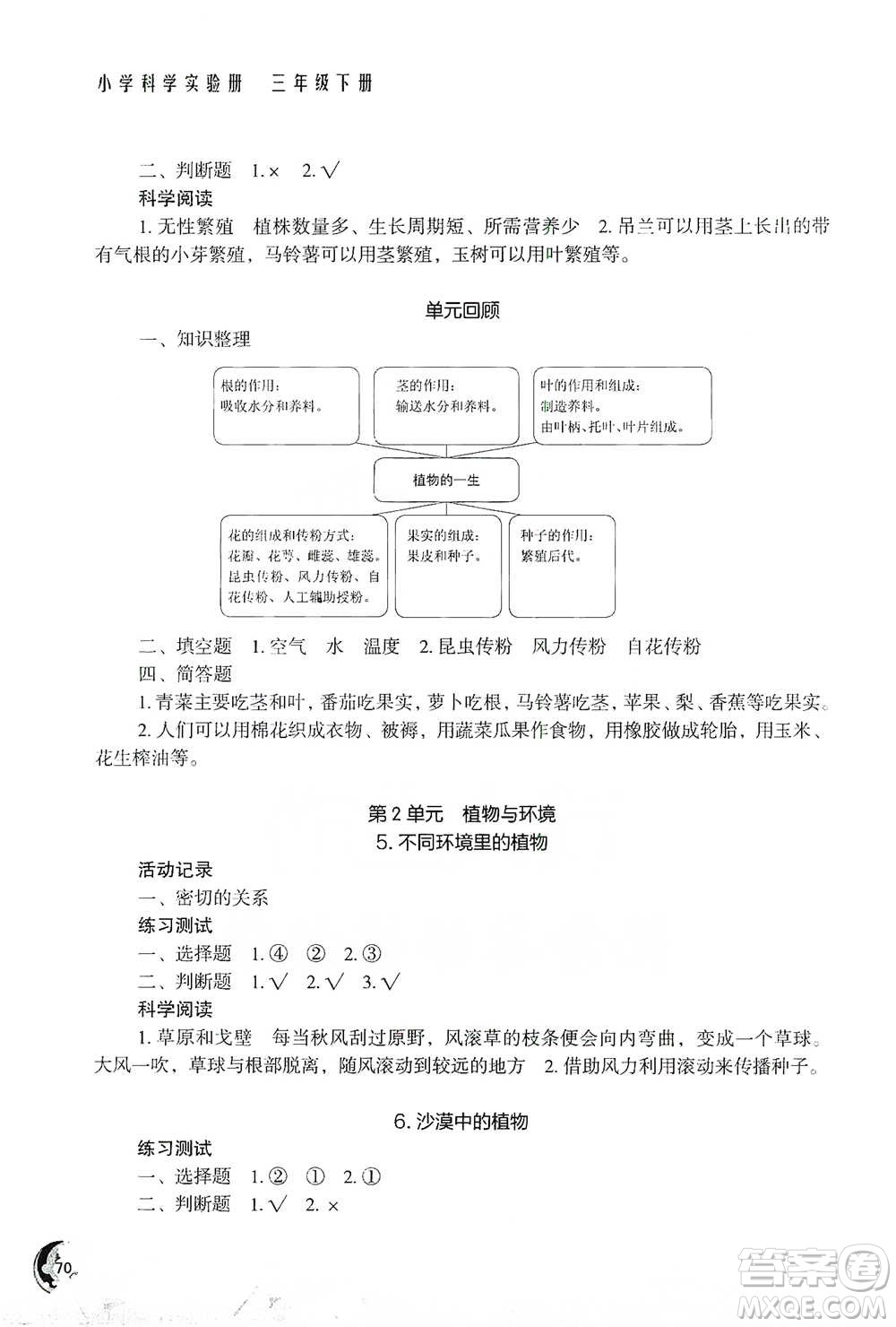 江蘇鳳凰教育出版社2021小學(xué)科學(xué)實(shí)驗(yàn)冊(cè)三年級(jí)下冊(cè)參考答案