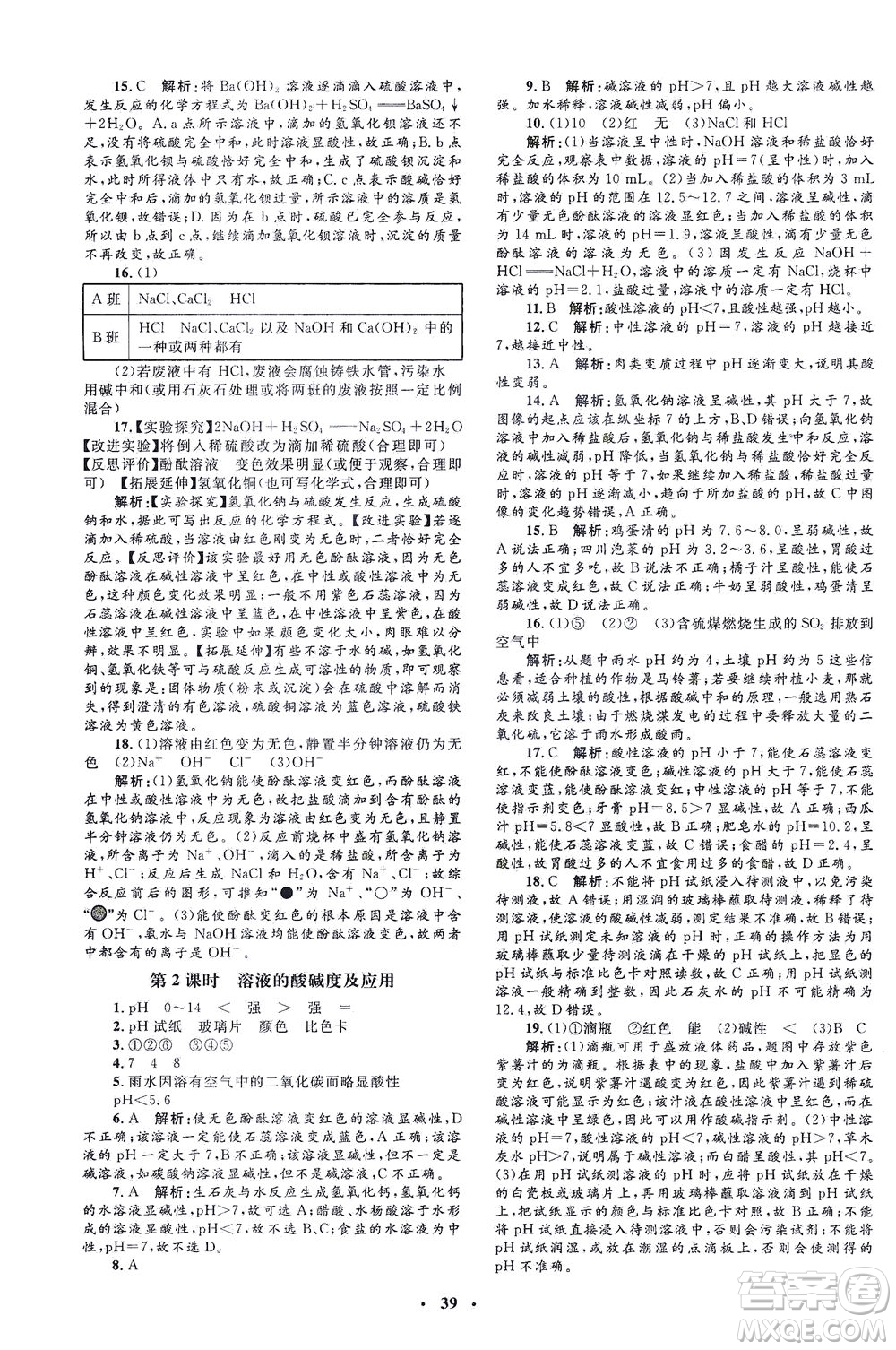 上海大學出版社2021非常1+1完全題練九年級化學下冊人教版答案