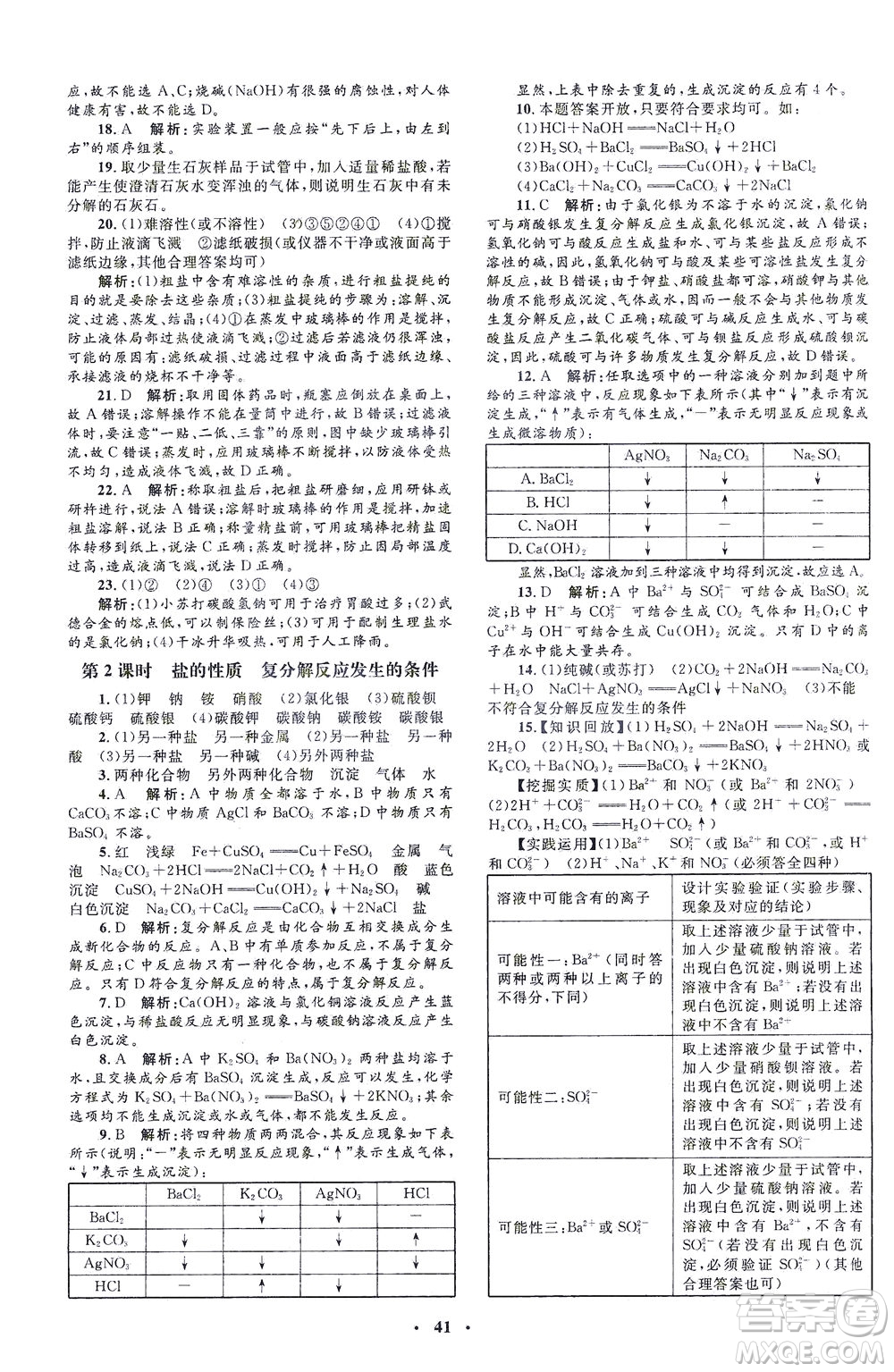 上海大學出版社2021非常1+1完全題練九年級化學下冊人教版答案
