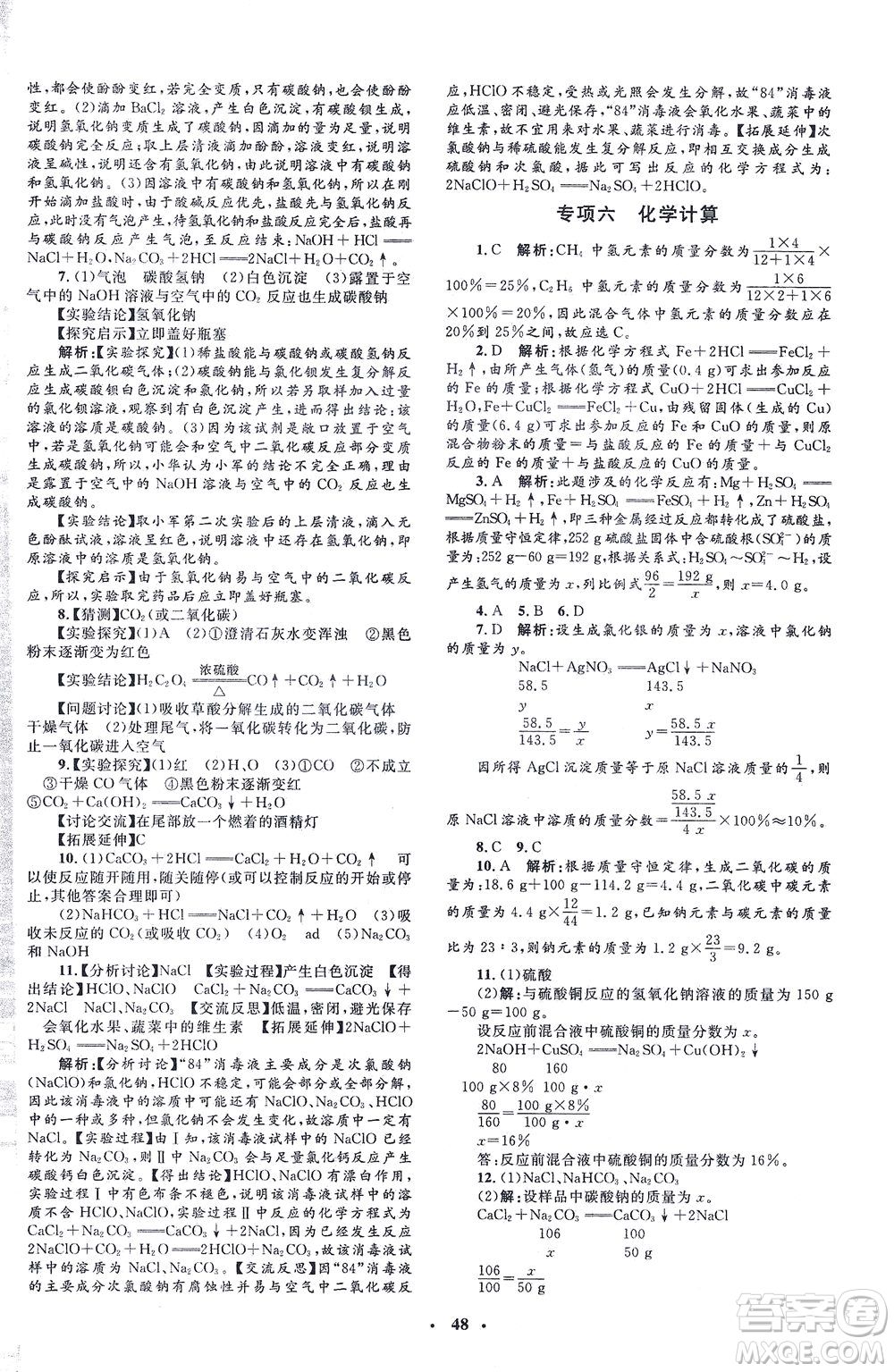 上海大學出版社2021非常1+1完全題練九年級化學下冊人教版答案