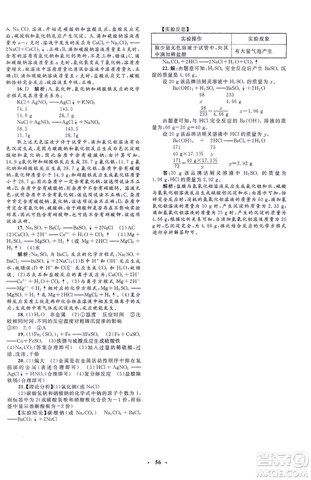 上海大學出版社2021非常1+1完全題練九年級化學下冊人教版答案