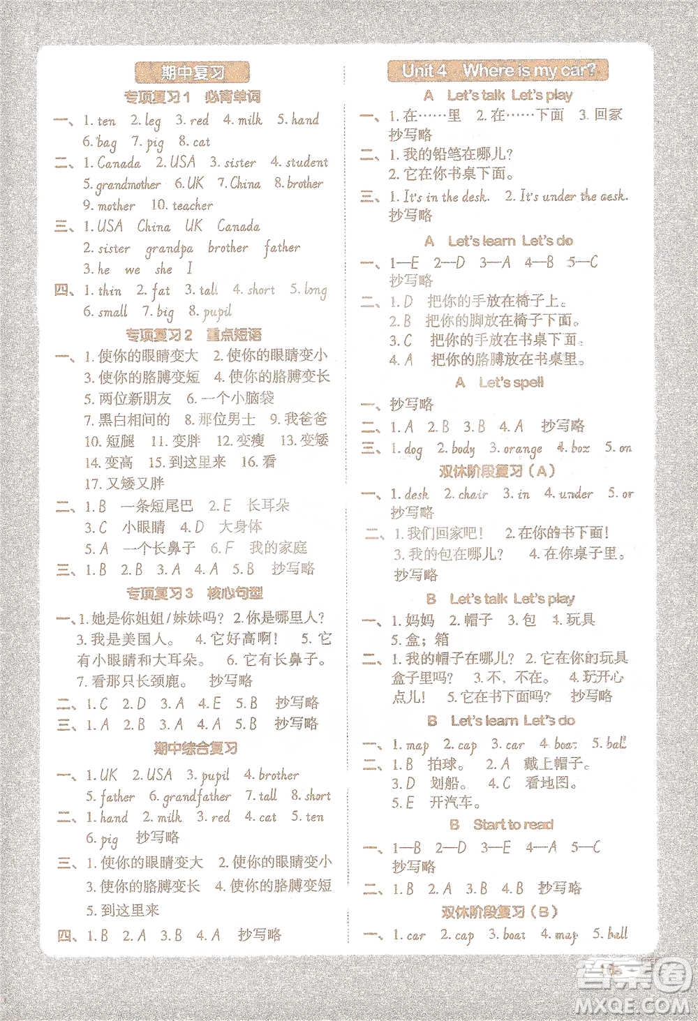 江西教育出版社2021陽(yáng)光同學(xué)默寫(xiě)小達(dá)人三年級(jí)英語(yǔ)下冊(cè)人教版參考答案