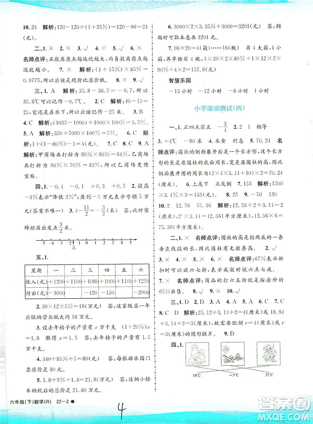 浙江工商大學(xué)出版社2021孟建平系列叢書小學(xué)滾動測試數(shù)學(xué)六年級下R人教版答案