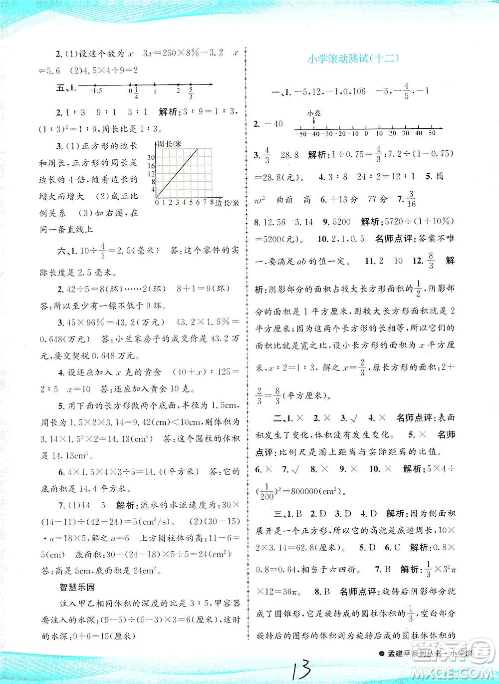 浙江工商大學(xué)出版社2021孟建平系列叢書小學(xué)滾動測試數(shù)學(xué)六年級下R人教版答案