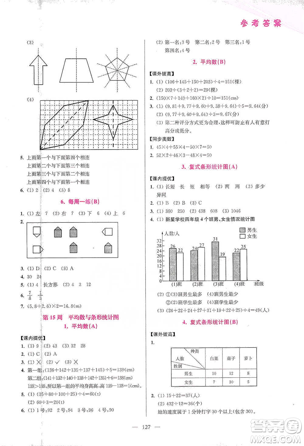 江蘇鳳凰美術出版社2021超能學典小學數學從課本到奧數同步練四年級下冊人教版參考答案