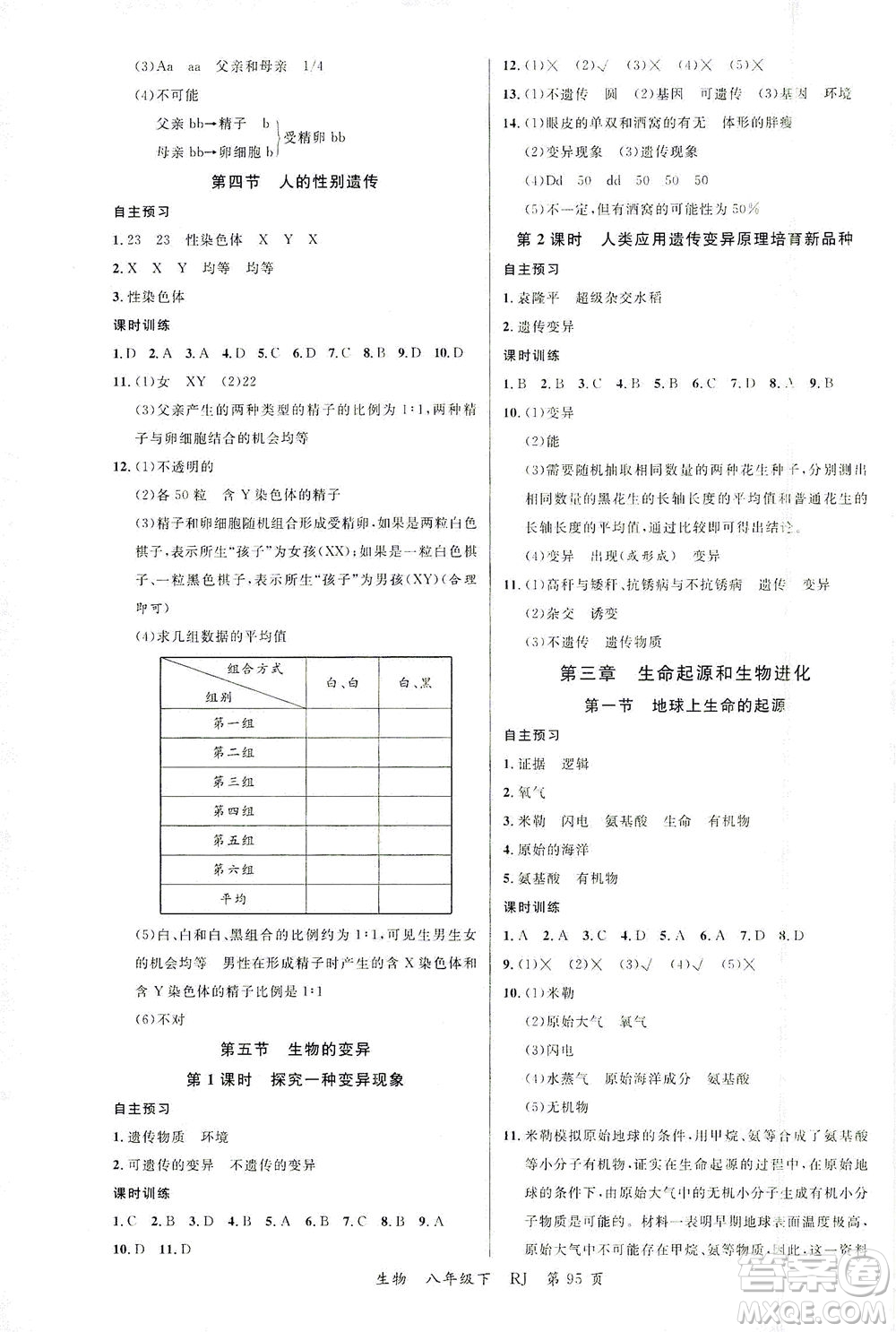 延邊大學(xué)出版社2021一線(xiàn)課堂八年級(jí)生物下冊(cè)人教版答案