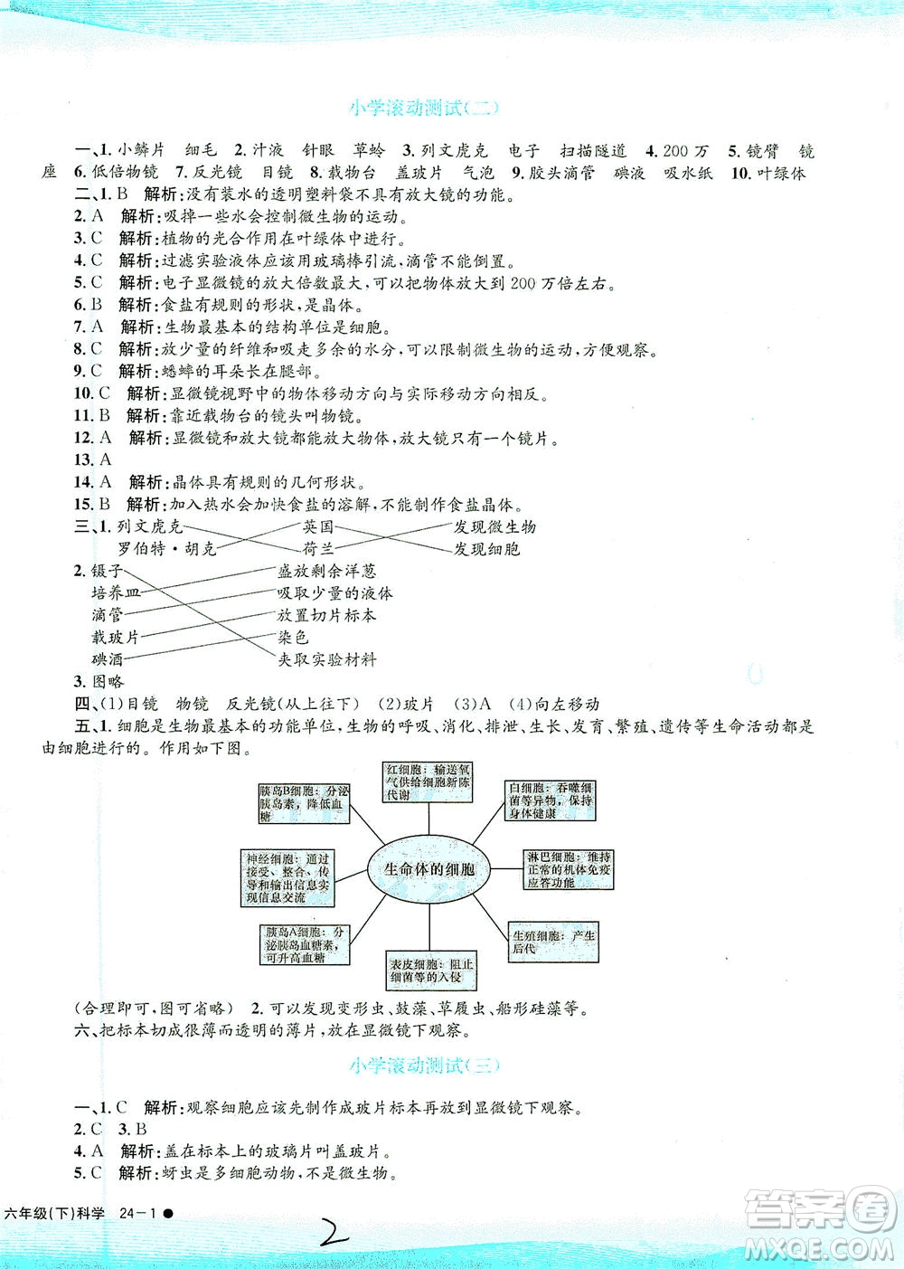 浙江工商大學(xué)出版社2021孟建平系列叢書小學(xué)滾動測試科學(xué)六年級下J教科版答案