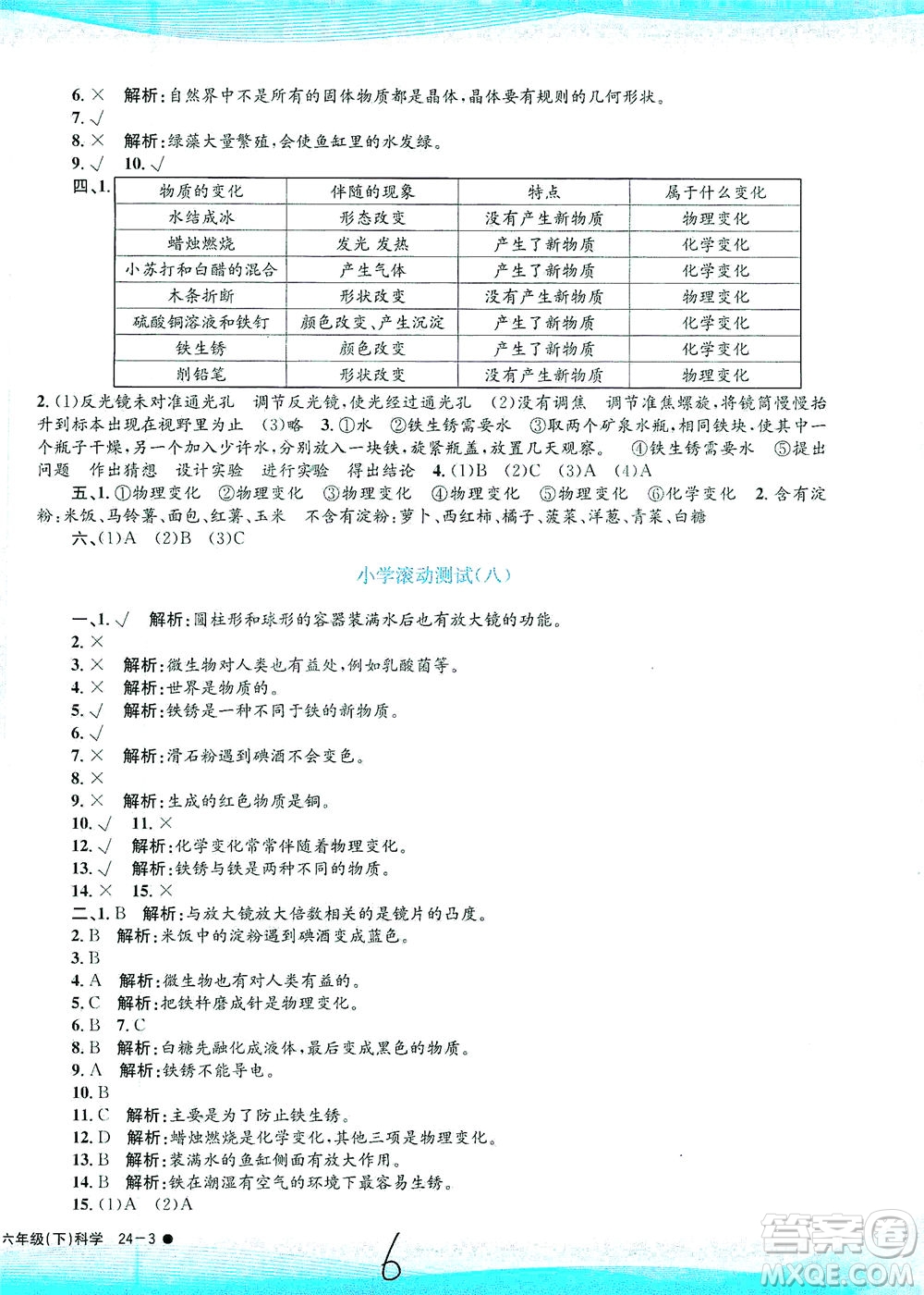 浙江工商大學(xué)出版社2021孟建平系列叢書小學(xué)滾動測試科學(xué)六年級下J教科版答案